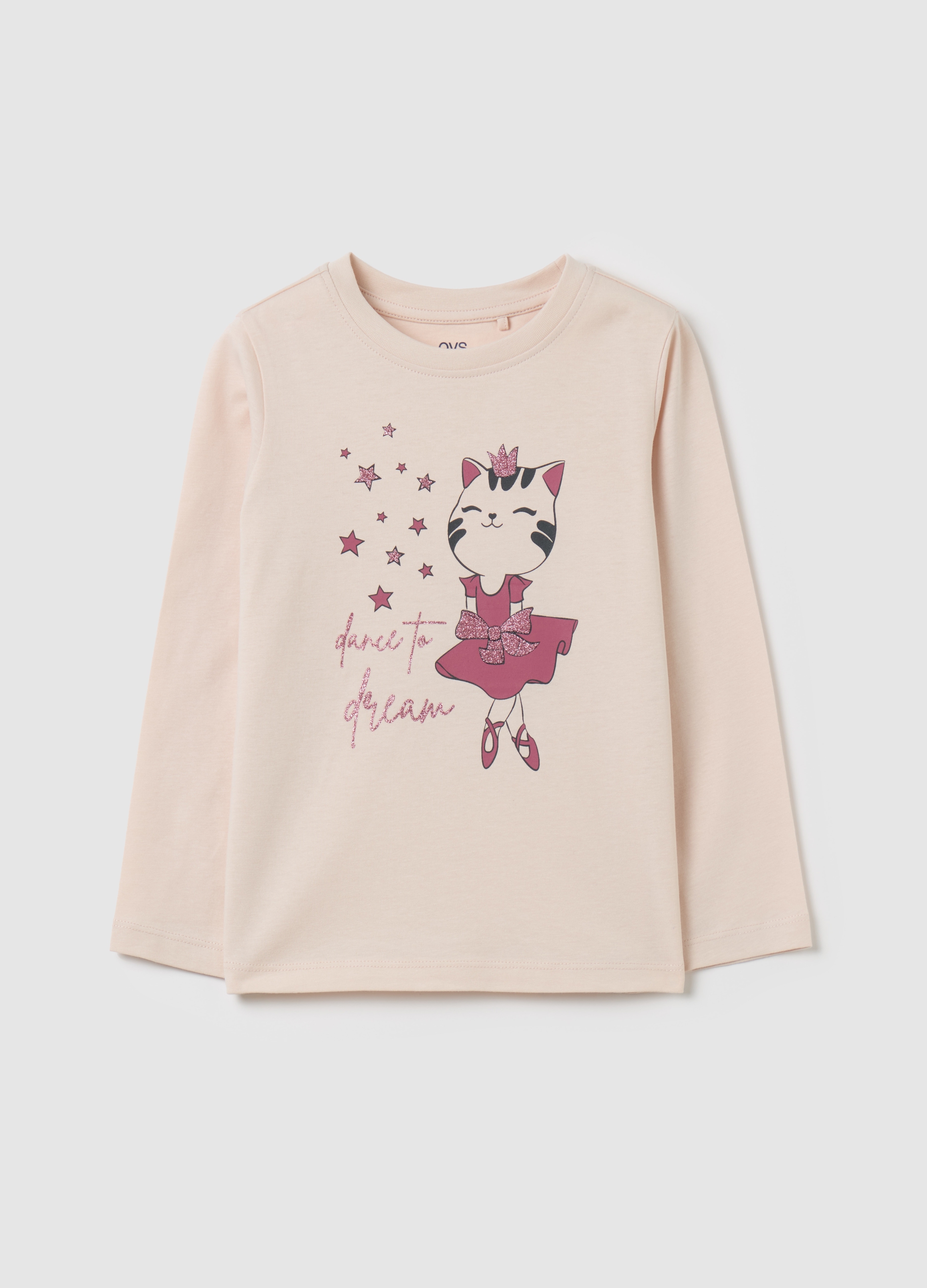 OVS KIDS, Camiseta De Manga Larga Con Estampado Purpurina, Niña, Rosa Claro, Talla: 4-5