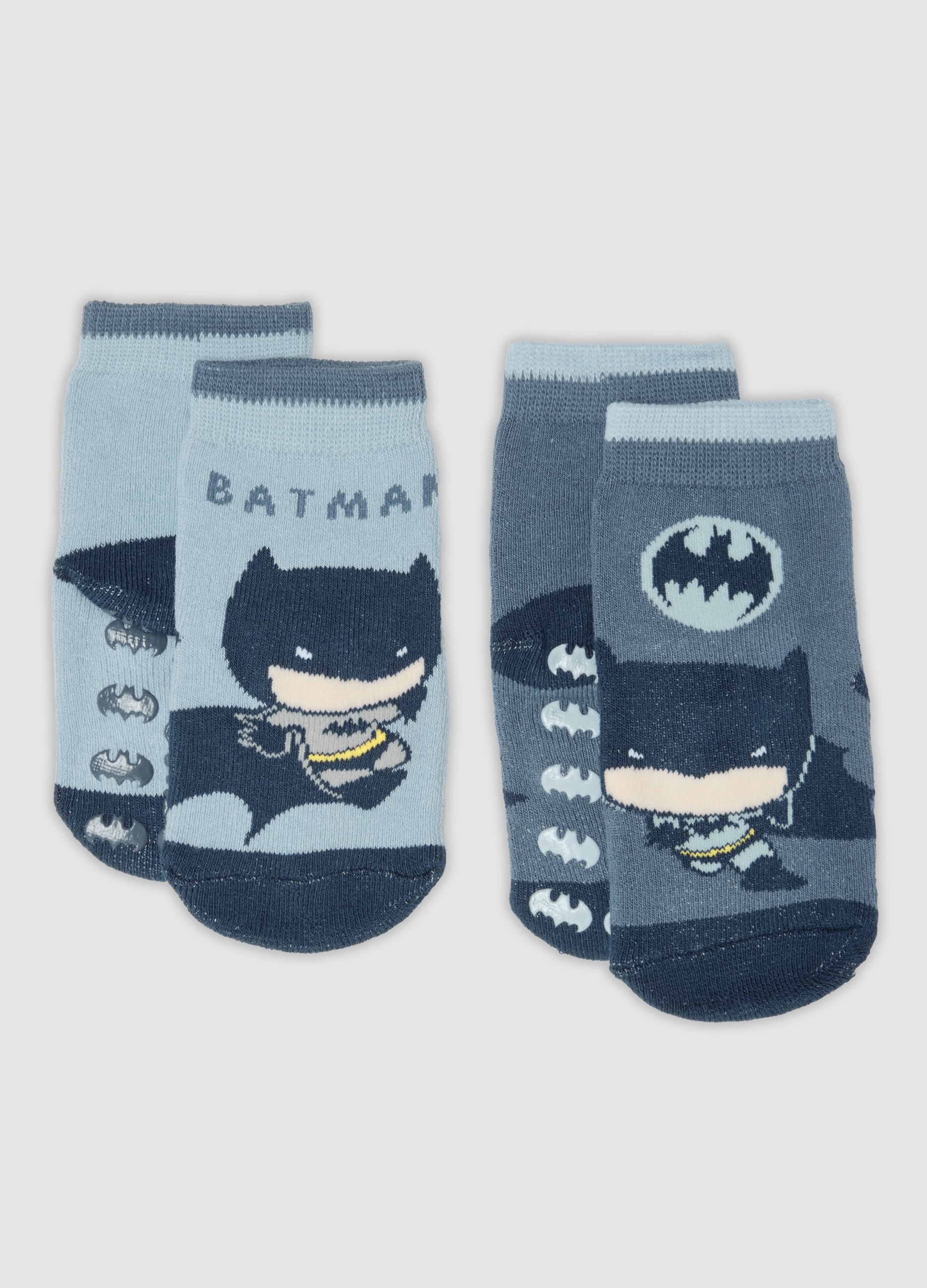 FAGOTTINO, Bipack Di Calze Antiscivolo In Cotone Organico Elasticizzato Con Fantasia Batman, Bambino, Blu, Taglia: 18-24