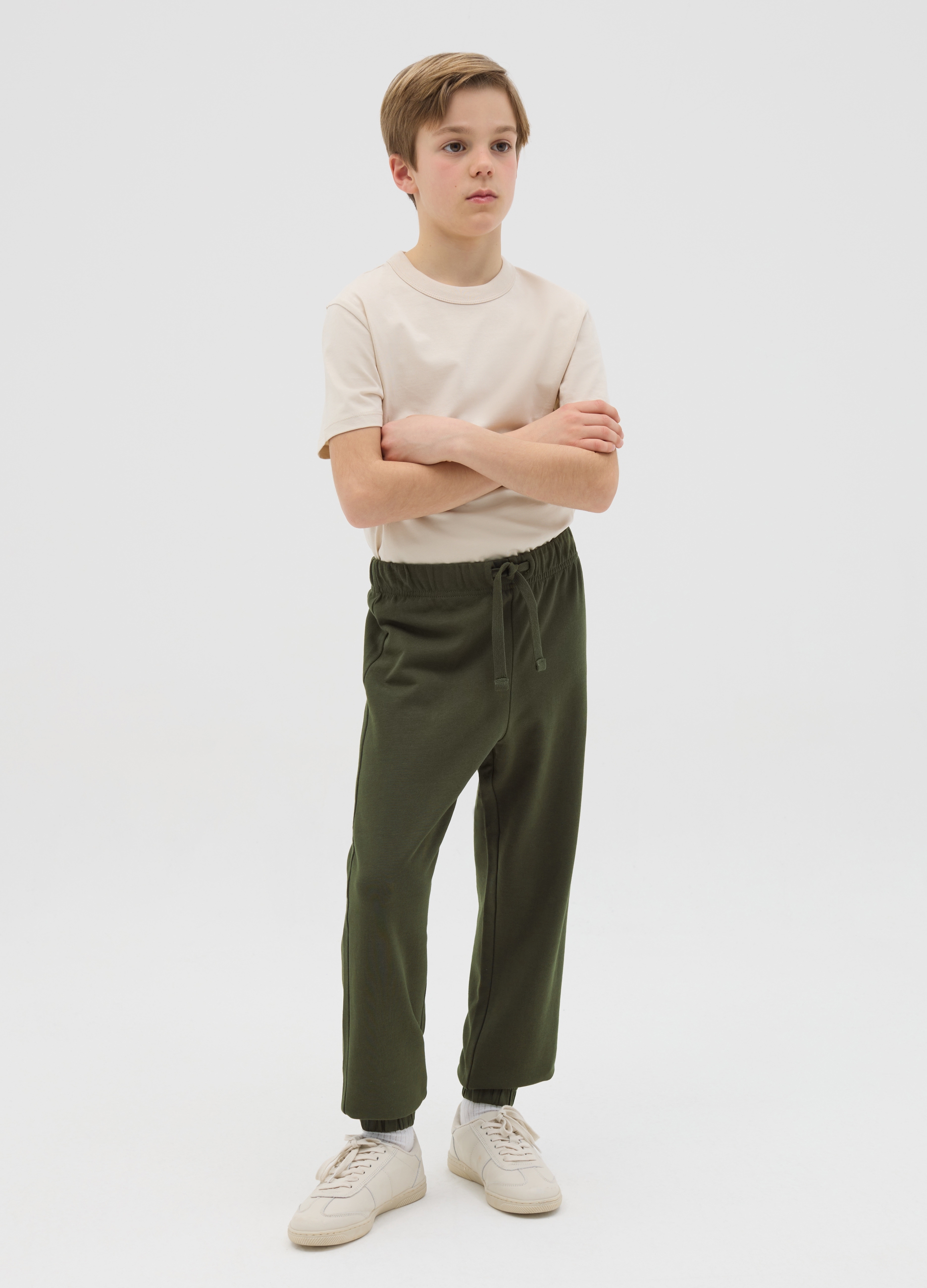 Joggers De Algodón Con Cordón De Ajuste, Niño, Verde militar, Talla: 13-14