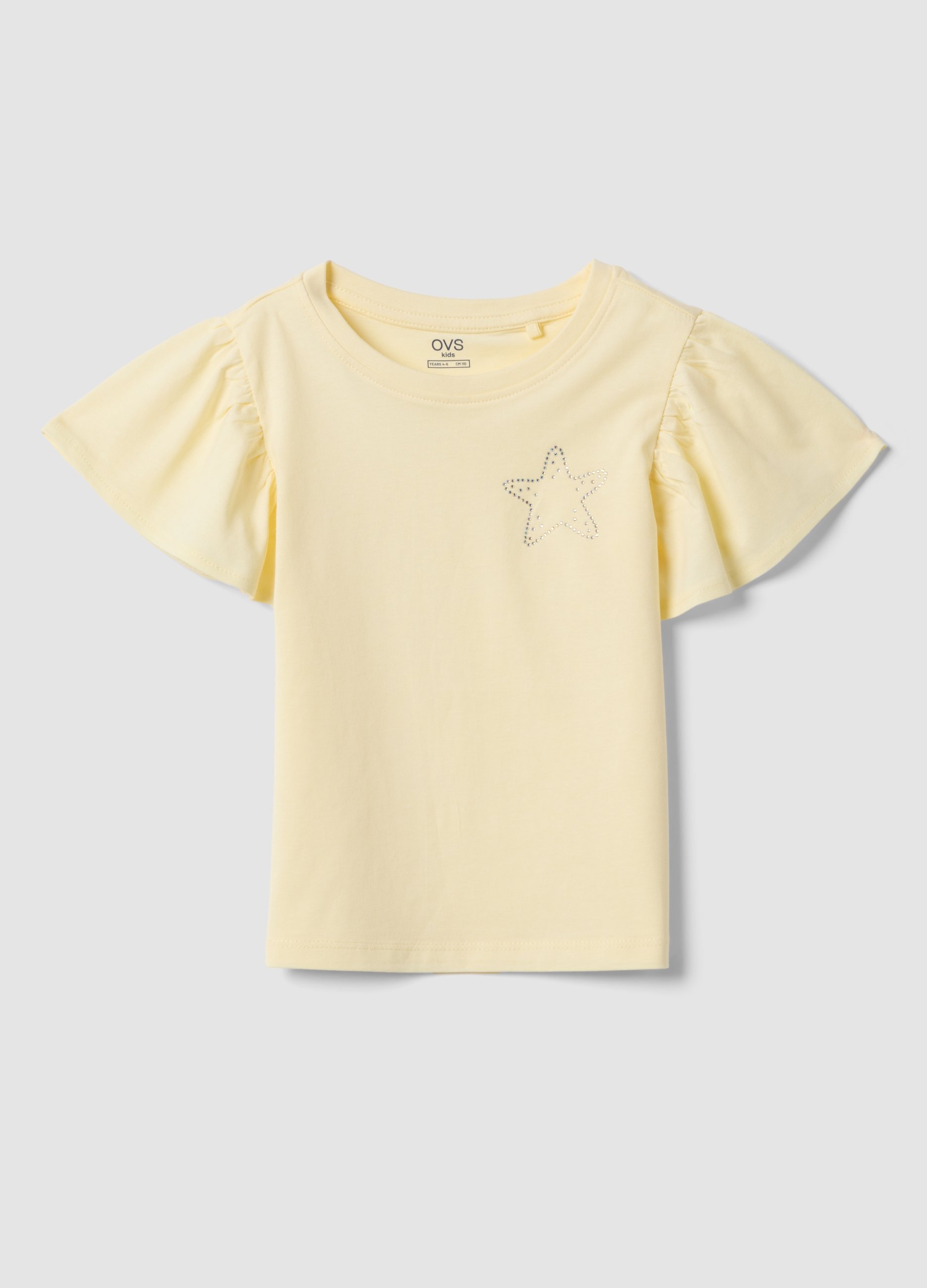 OVS KIDS, T-shirt In Puro Cotone Gialla Da Bambina Regular Fit Con Stella, Niña, Amarillo Claro, Talla: 8-9