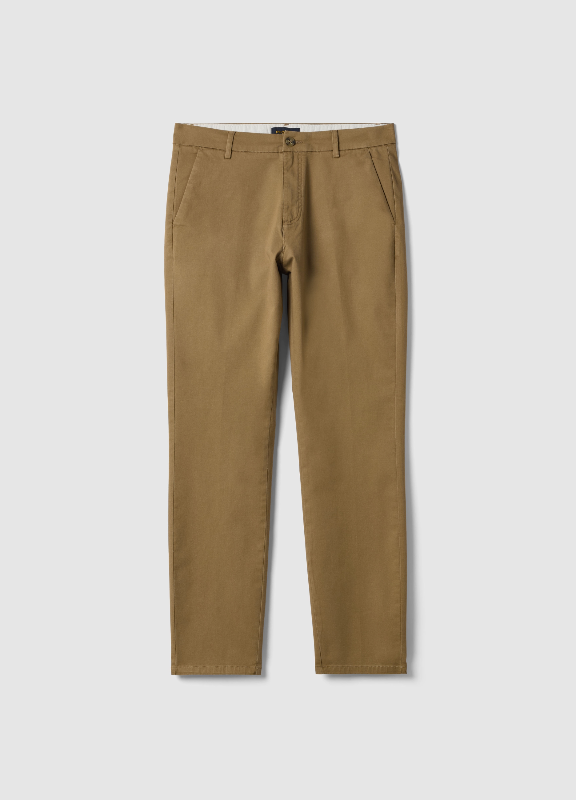 PIOMBO, Pantalones Chino Marrones Ajustados De Algodón Elástico, Hombre, Marrón oscuro, Talla: 46