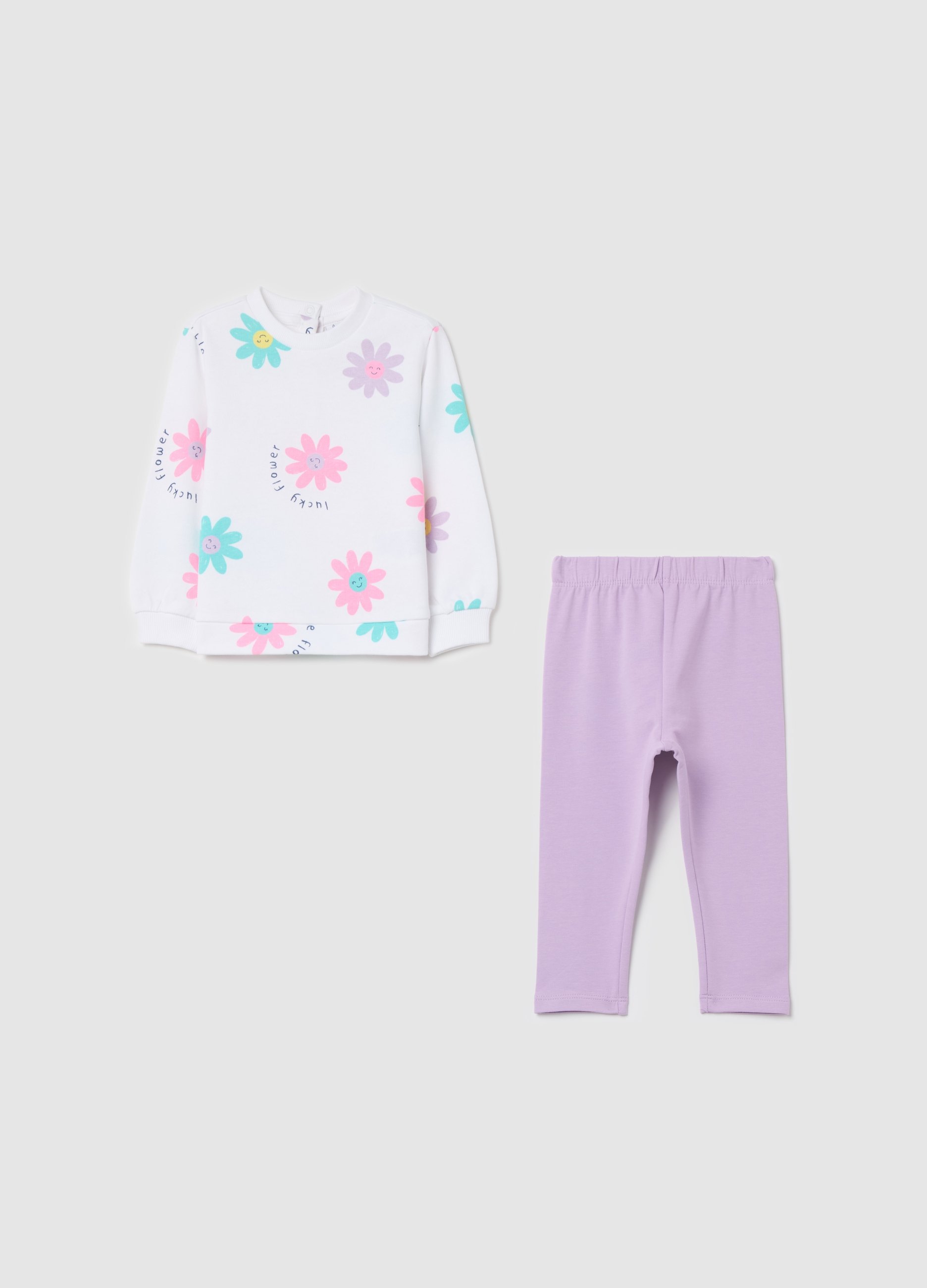 FAGOTTINO, Jogging Set In Cotone Con Stampa "lucky Flower", Bambina, Multicolor, Taglia: 9-12