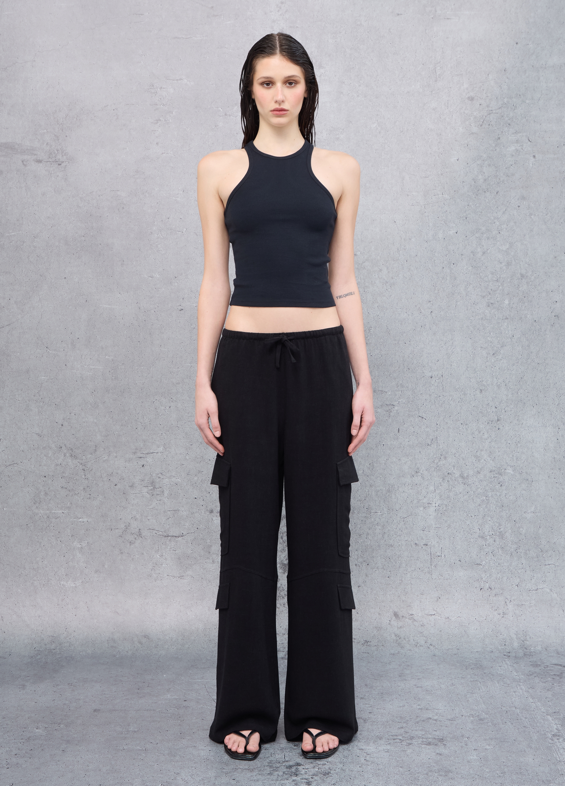 UTOPJA, Cargo Linen Wide Leg Pants Black, Donna, Nero, Taglia: XS