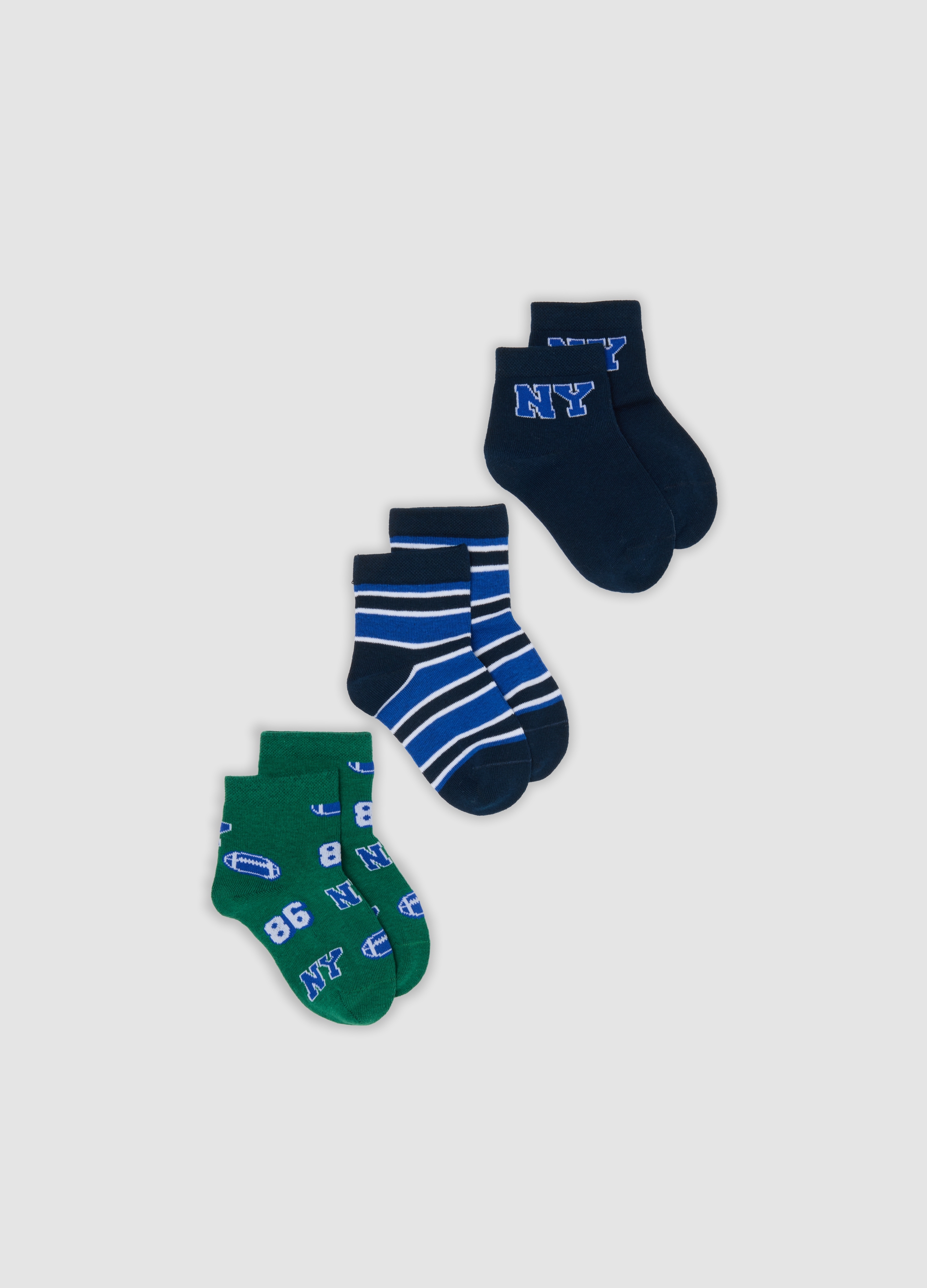 OVS KIDS, Tripack Di Calze Corte Multicolor In Cotone Organico Elasticizzato Per Bambino, Multicolor, Taglia: 25/27