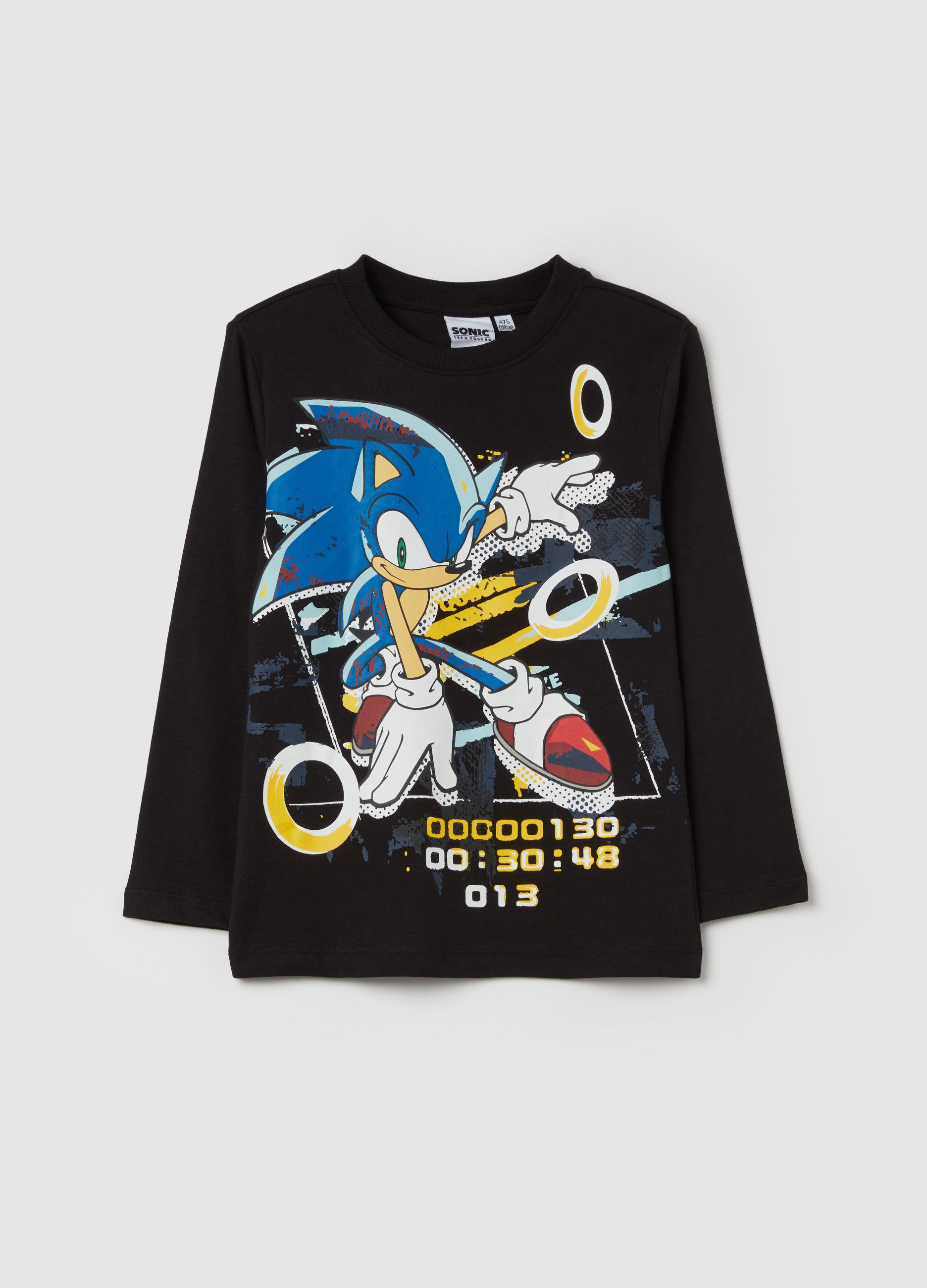 Camiseta De Manga Larga Con Estampado Sonic, Niño, Negro, Talla: 9-10