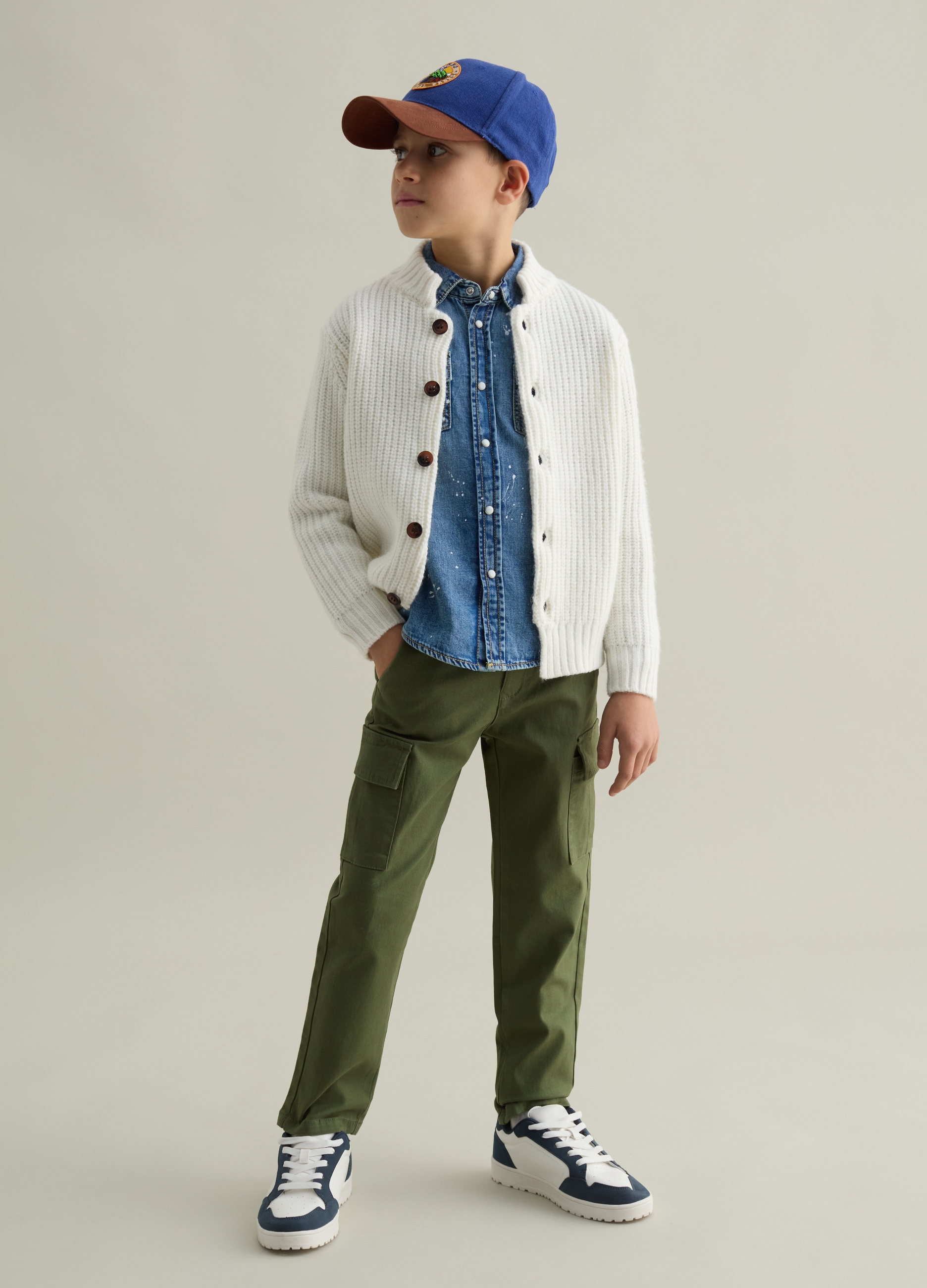PIOMBO KIDS, Pantaloni Cargo In Cotone Stretch, Bambino, Verde, Taglia: 6