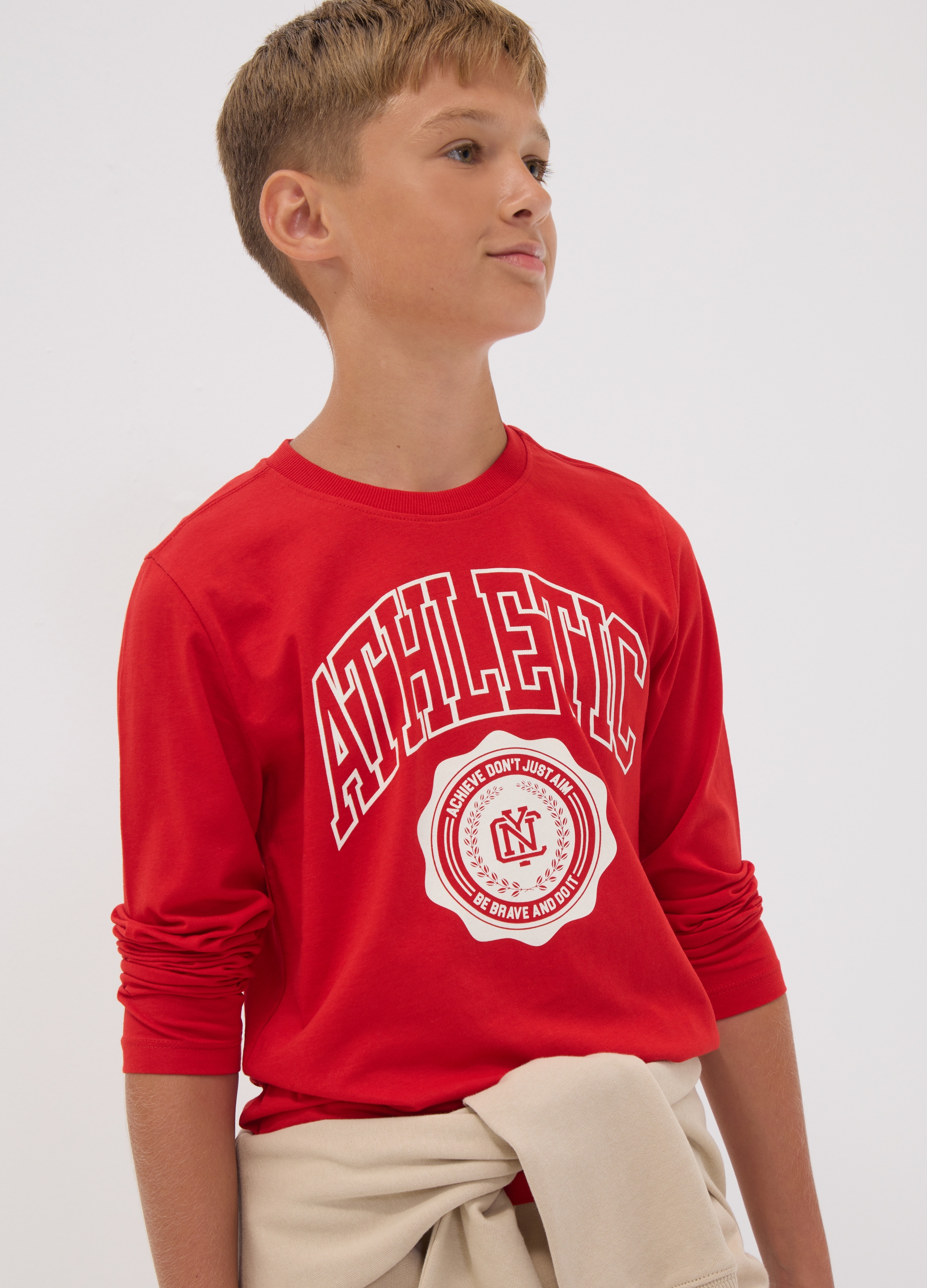 OVS KIDS, T-shirt Rossa In Puro Cotone Organico Con Stampa Grafica Per Ragazzo, Bambino, Rosso, Taglia: 11-12