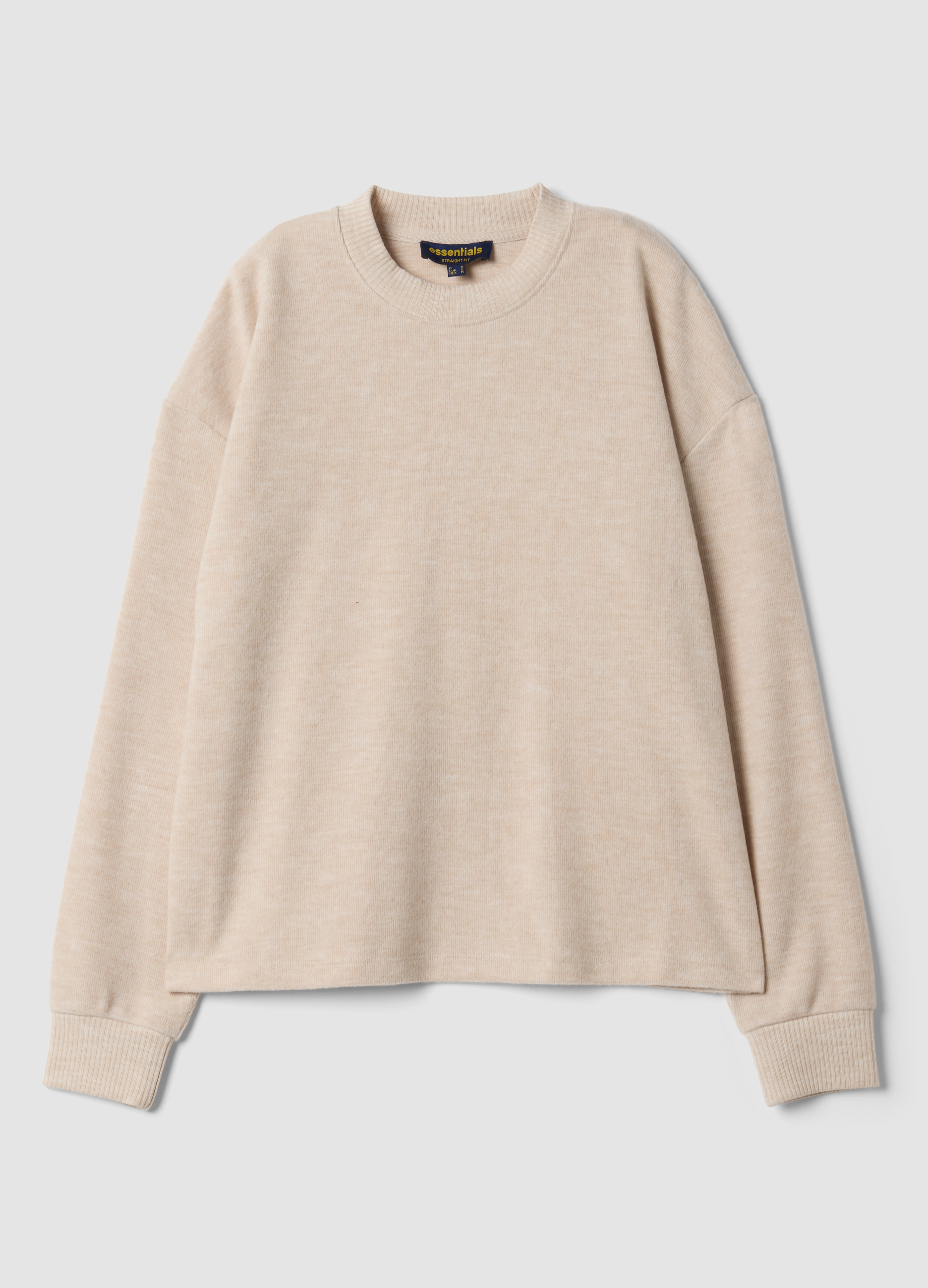 OVS, Maglia Beige In Misto Viscosa Con Girocollo Regular Fit, Donna, Beige, Taglia: L