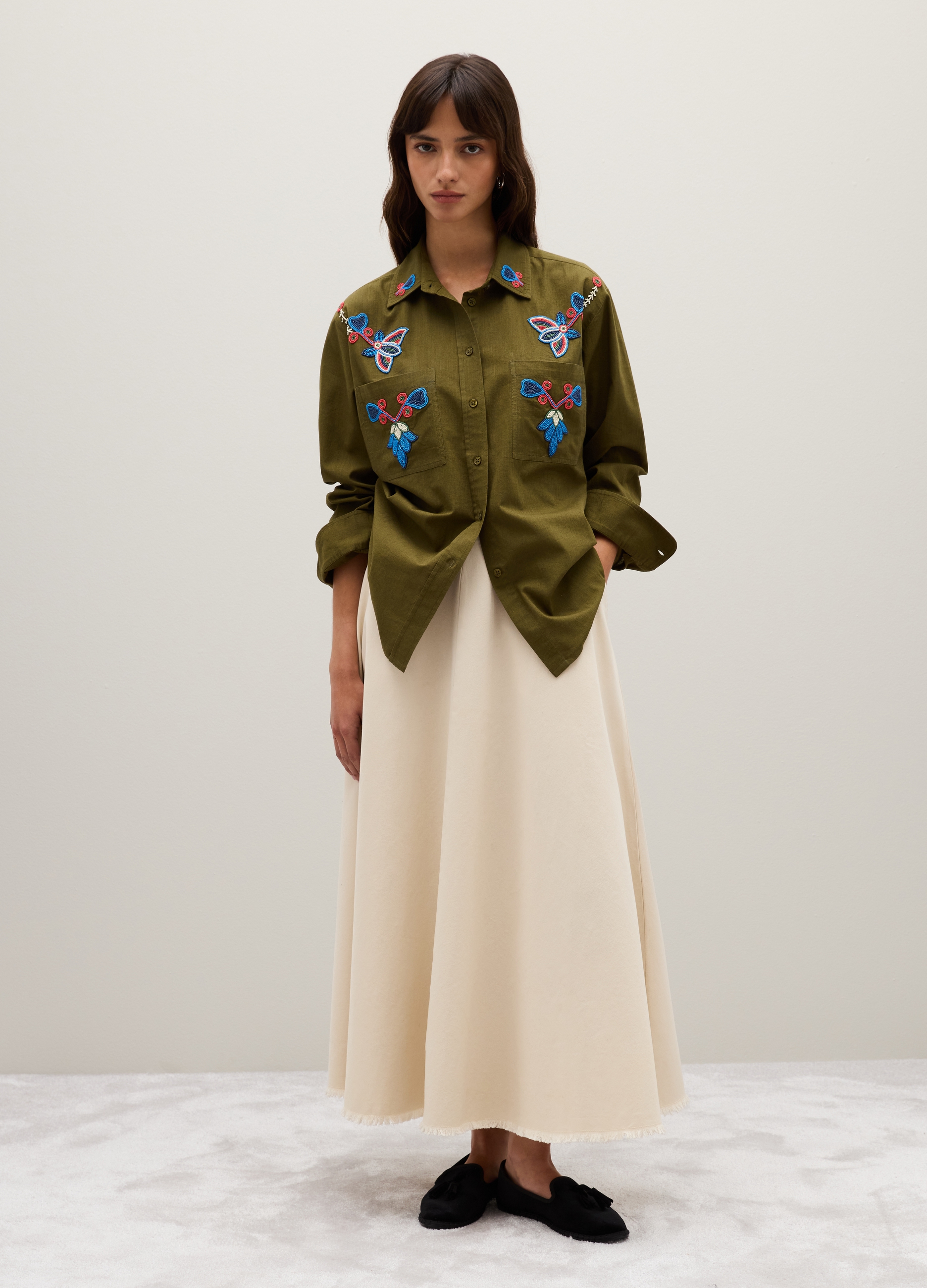 OVS, Camisa Verde De Algodón Puro De Talla Grande, Mujer, Verde militar, Talla: 42
