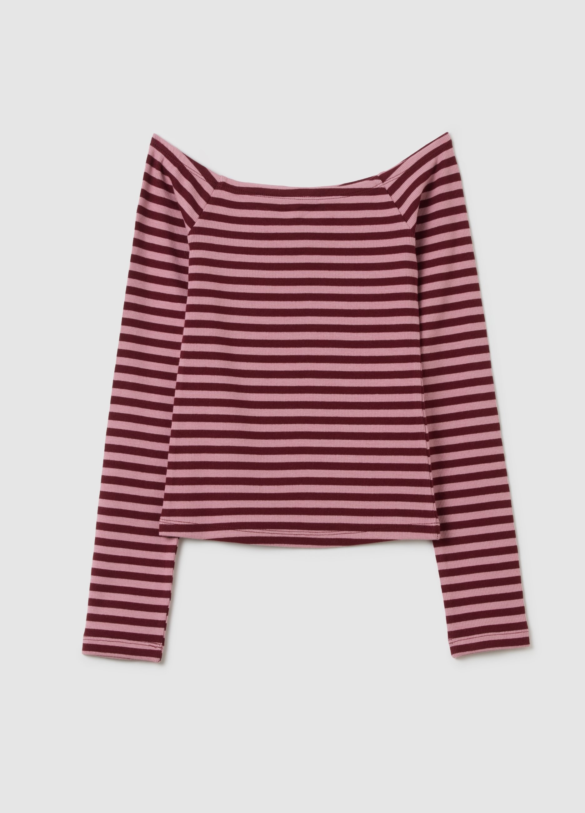 Maglia In Cotone Elasticizzato A Righe Regular Fit, Mujer, Rojo/Rosa, Talla: S