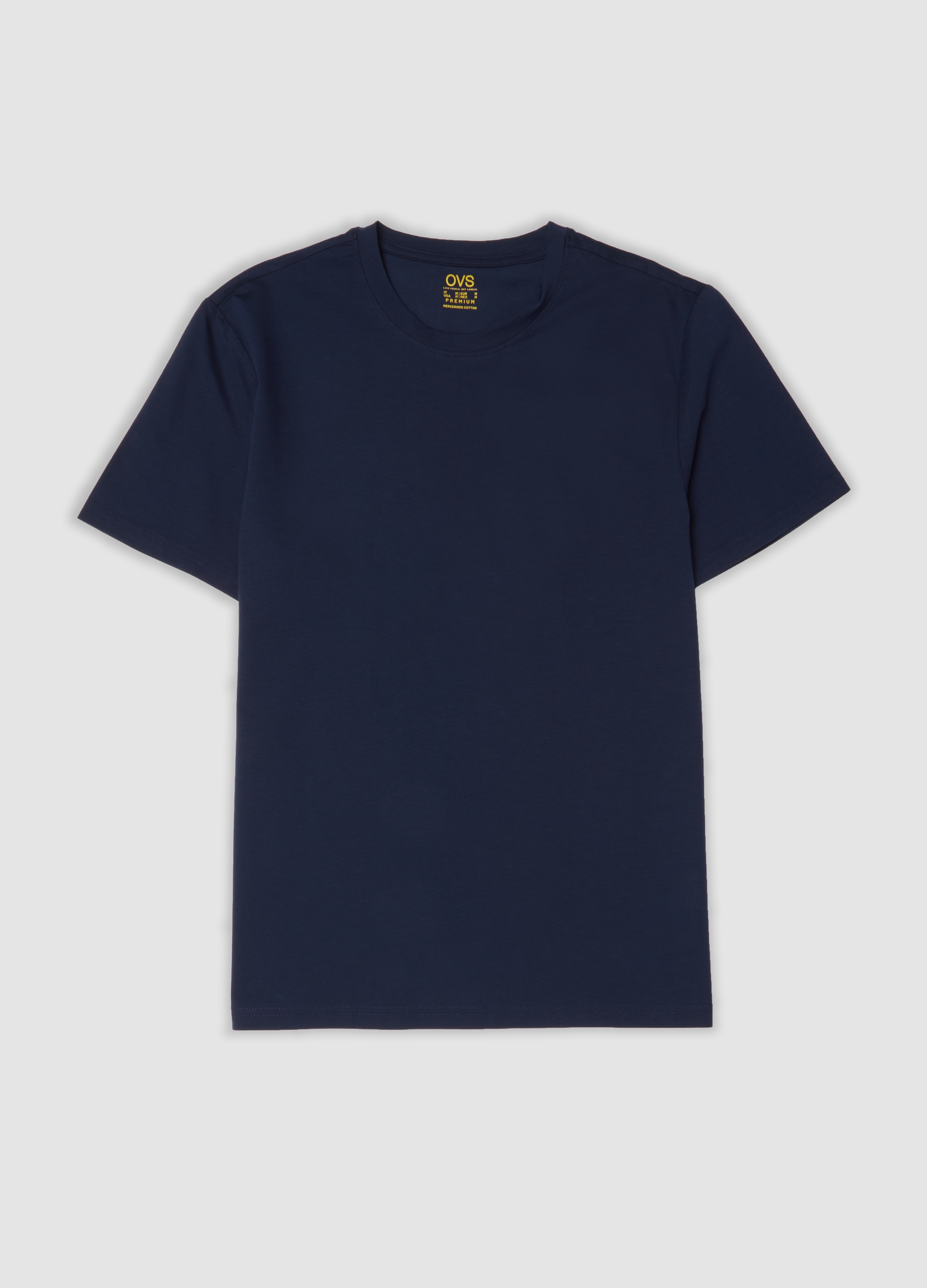 OVS, T-shirt Blu In Puro Cotone Mercerizzato A Girocollo, Uomo, Blu, Taglia: S