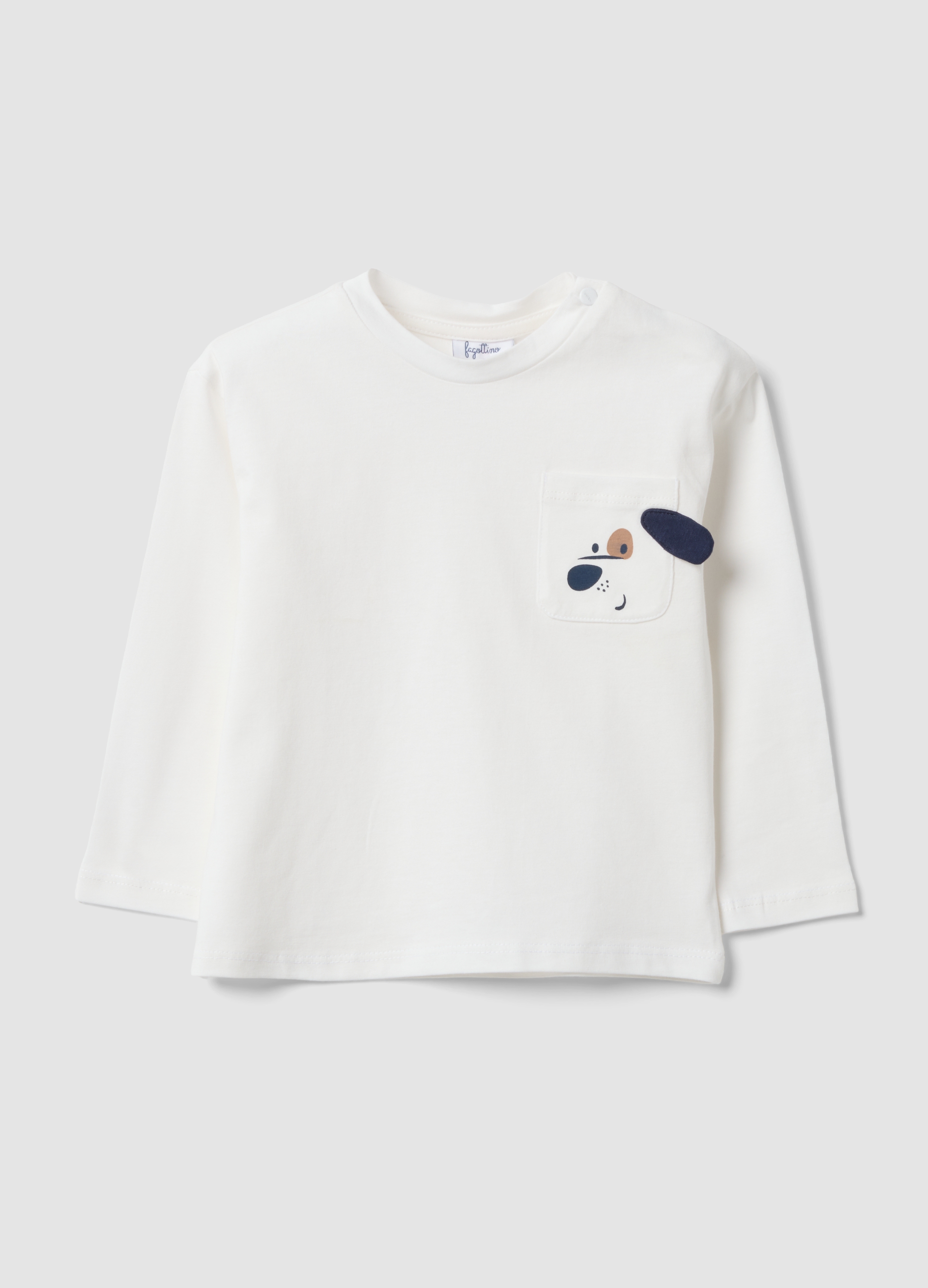 FAGOTTINO, Maglietta Bianca In Puro Cotone Organico Con Girocollo E Taschino Per Bimbo, Bambino, Bianco, Taglia: 18-24