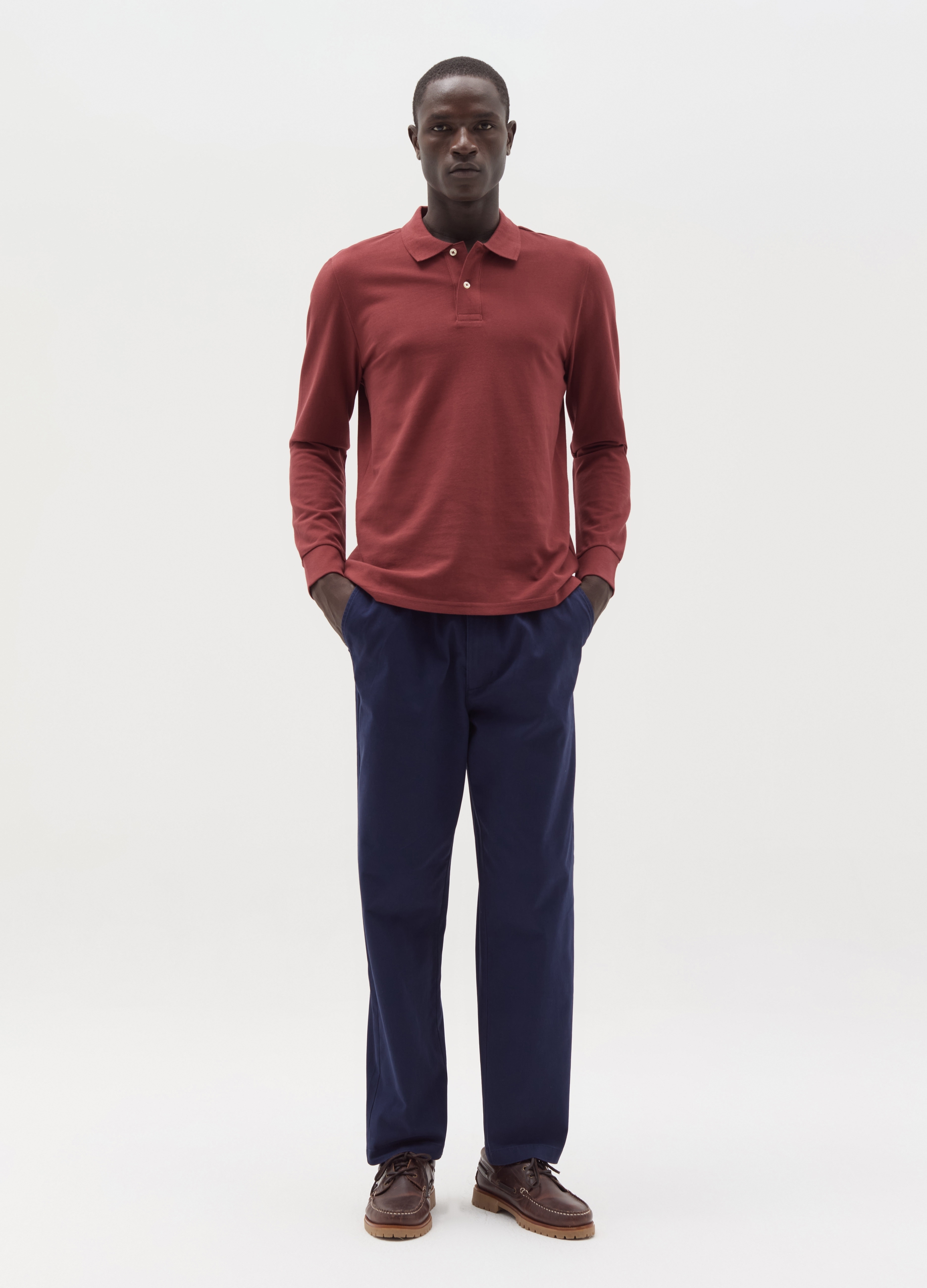 Polo De Piqué De Manga Larga, Hombre, Marrón coñac, Talla: XXL