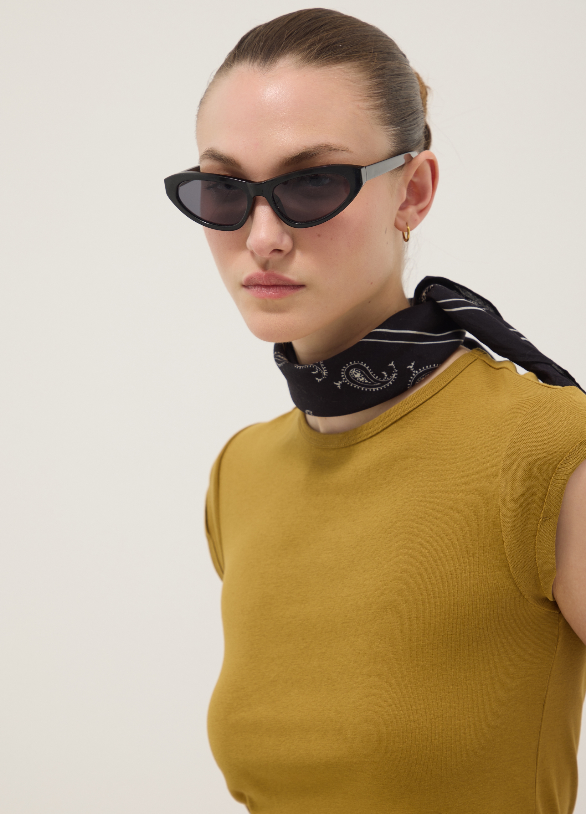 Camiseta Amarilla De Manga Corta De Algodón Puro Ajustada, Mujer, Amarillo mostaza, Talla: 38