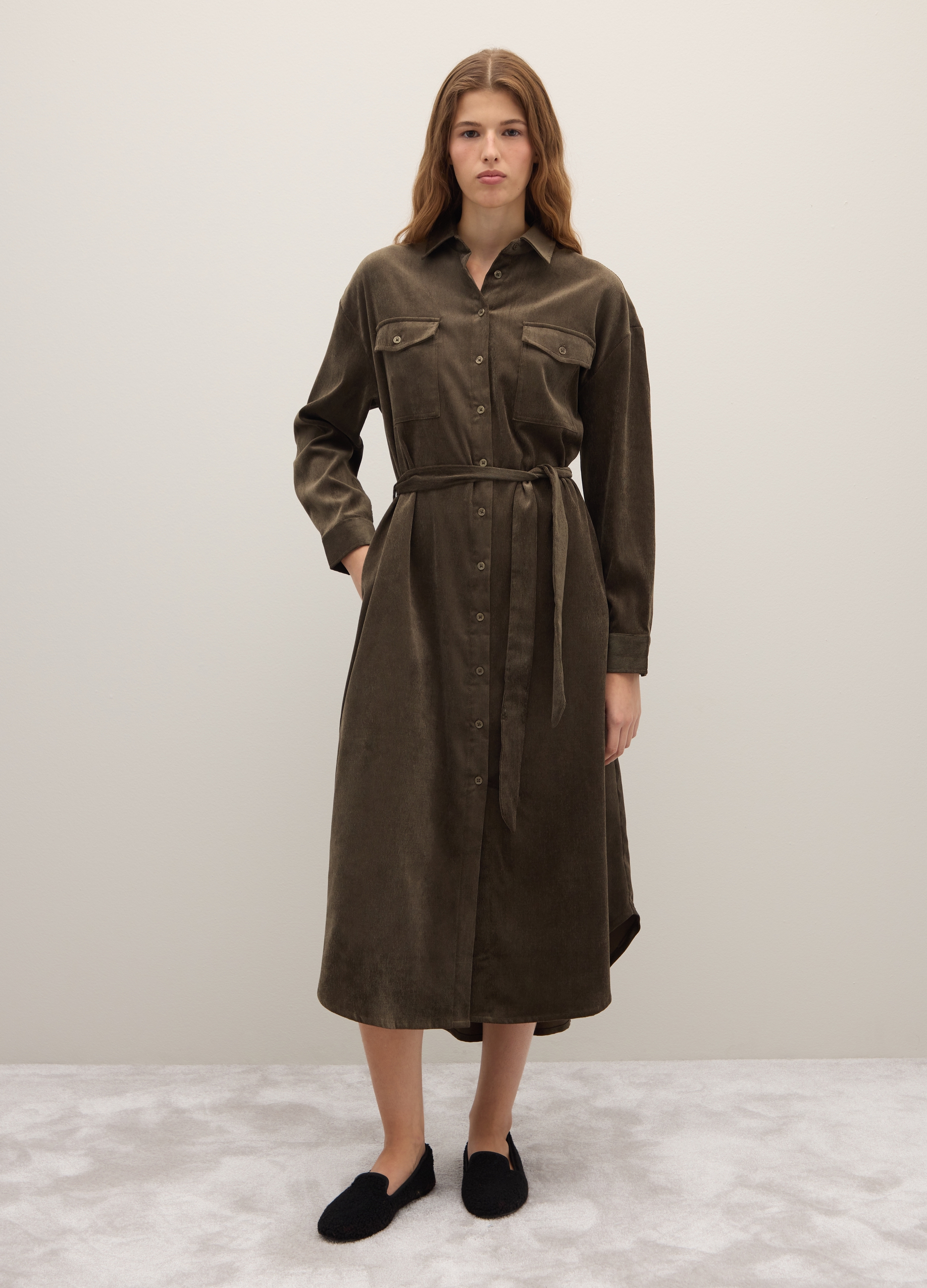 PIOMBO, Abito Lungo Verde Con Cintura E Bottoni, Donna, Verde, Taglia: XS