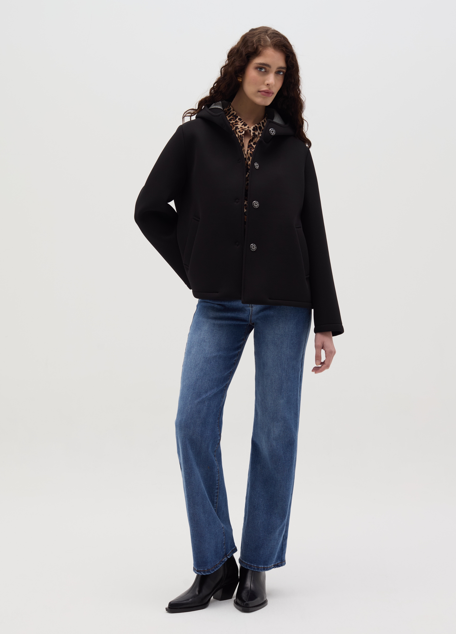 HYBRID, Giacca Corta Con Cappuccio, Donna, Nero, Taglia: S/M