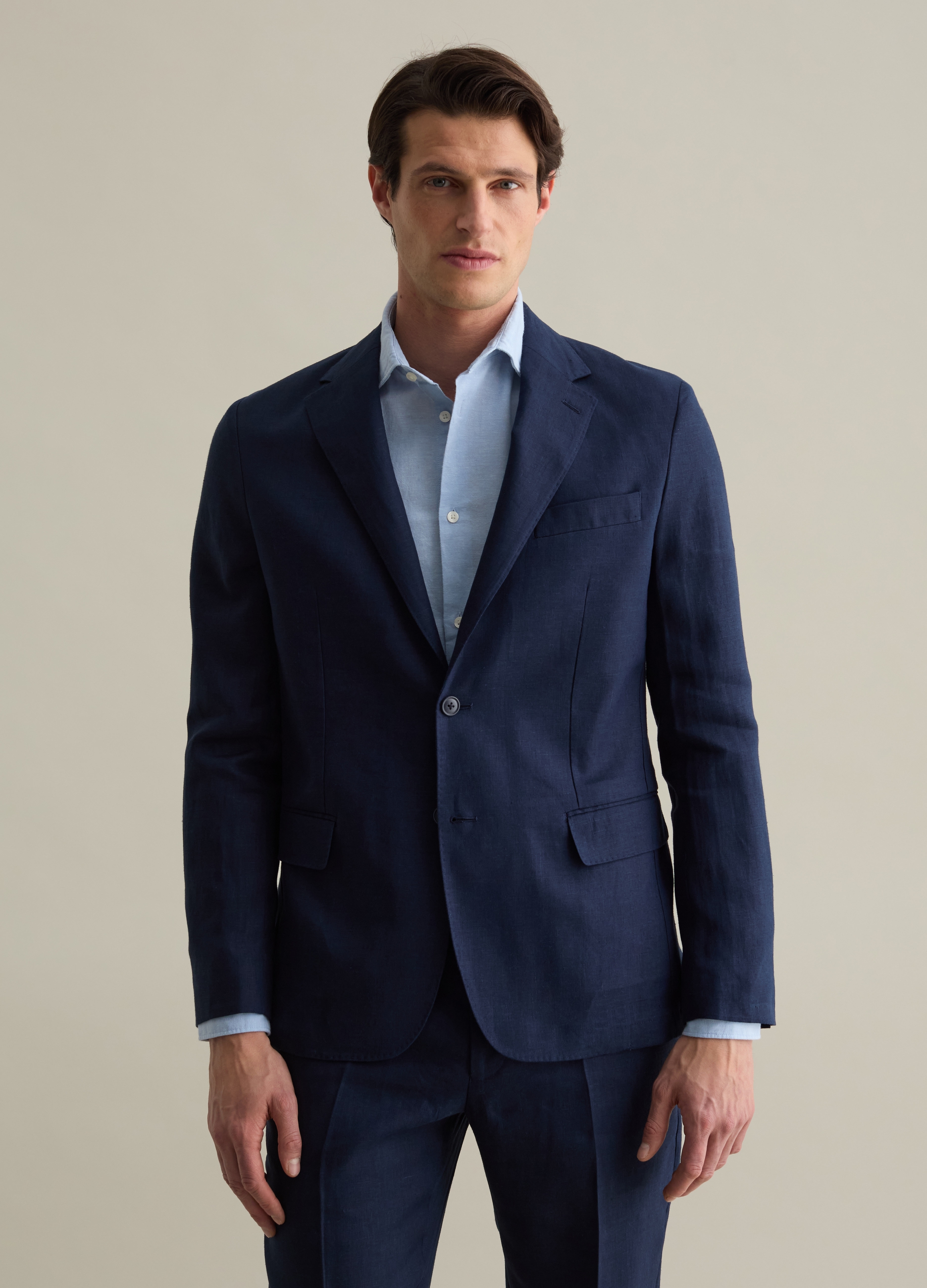 PIOMBO, Blazer Monopetto In Lino Contemporary, Uomo, Blu, Taglia: 48