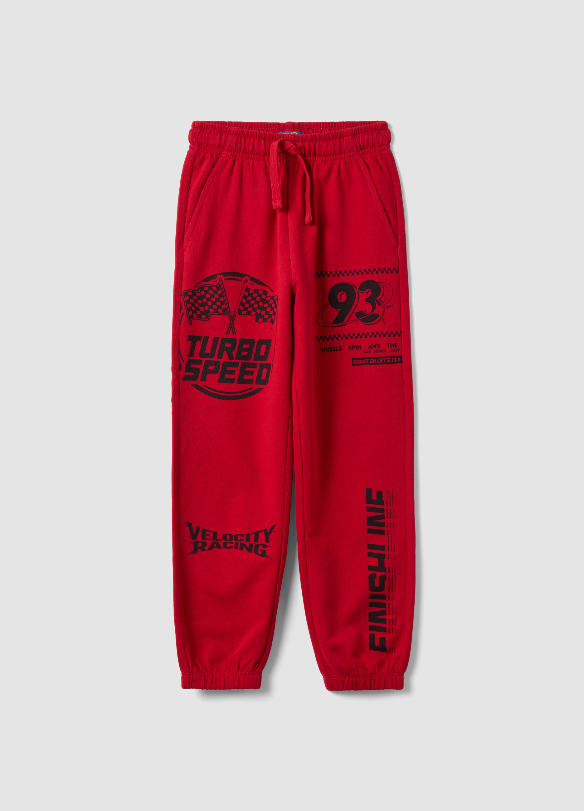 OVS KIDS, Pantaloni Jogger Rossi In Puro Cotone Con Stampa Racing, Bambino, Rosso, Taglia: 6-7