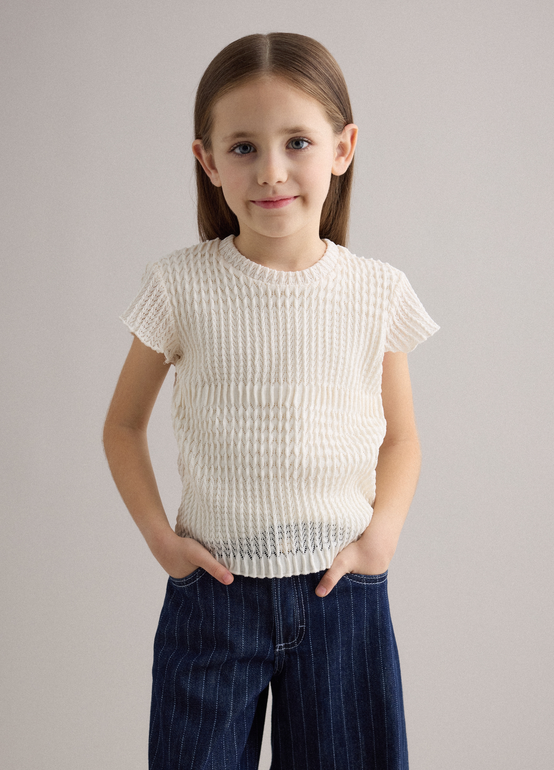 PIOMBO KIDS, T-shirt In Tessuto Elasticizzato Bianco Da Bambina Regular Fit, Bianco, Taglia: 6