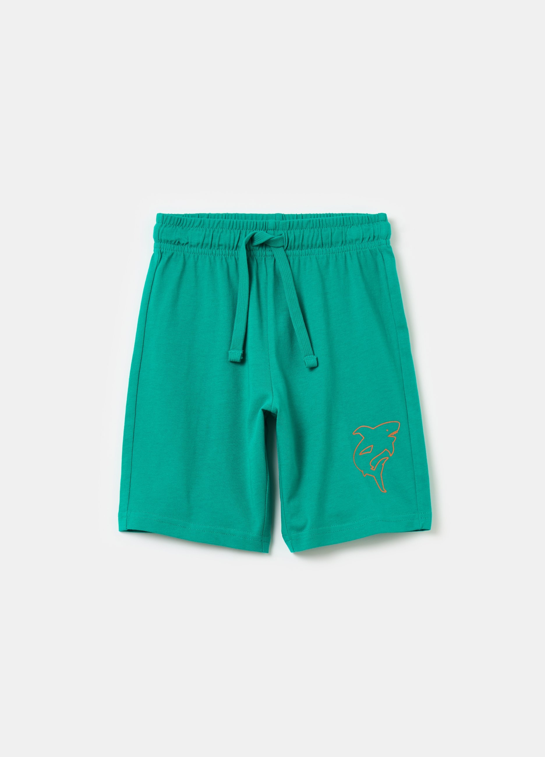 OVS, Bermuda In Cotone Con Coulisse E Stampa, Bambino, Verde, Taglia: 3-4