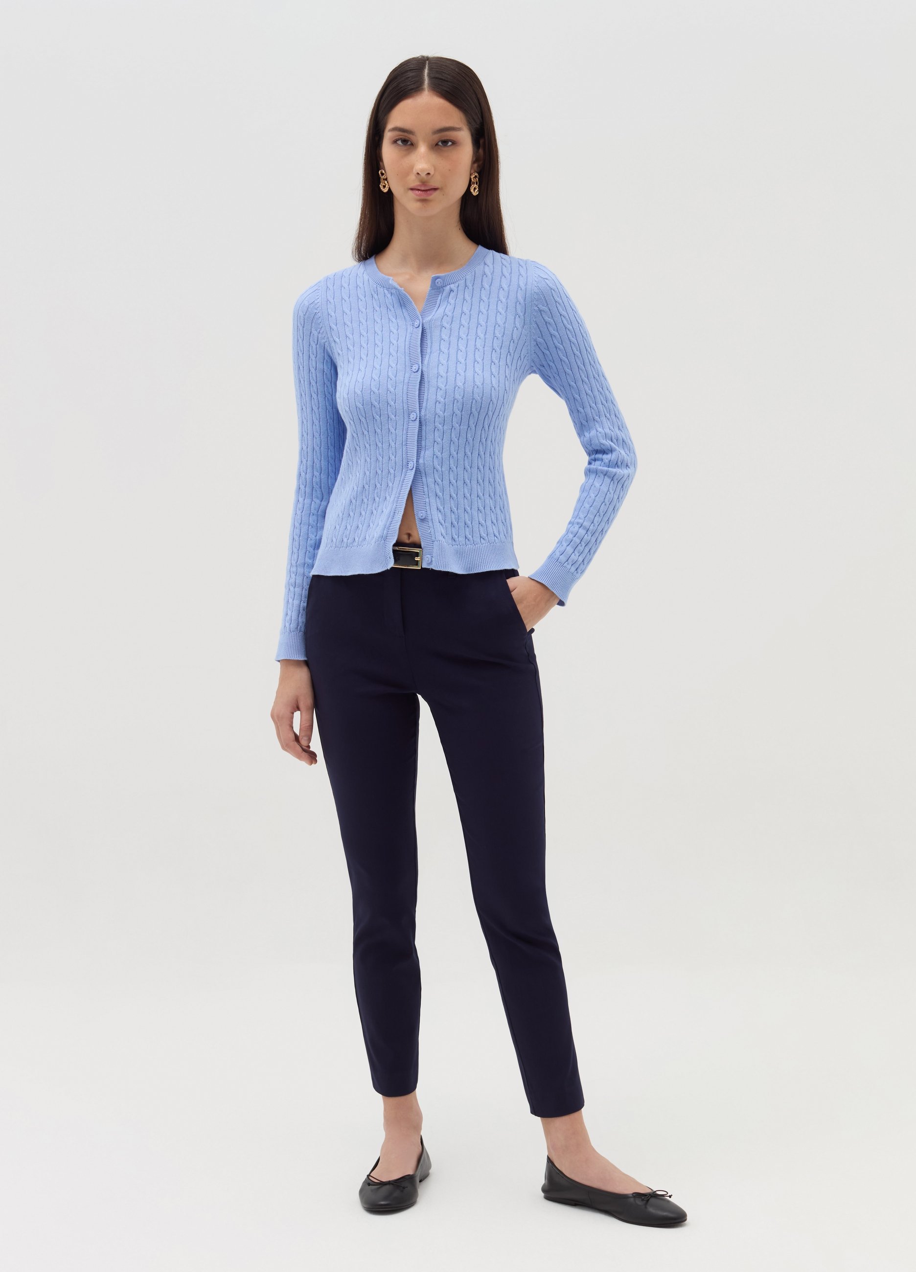 Chinos En Tejido Elástico, Mujer, Azul oscuro, Talla: 50
