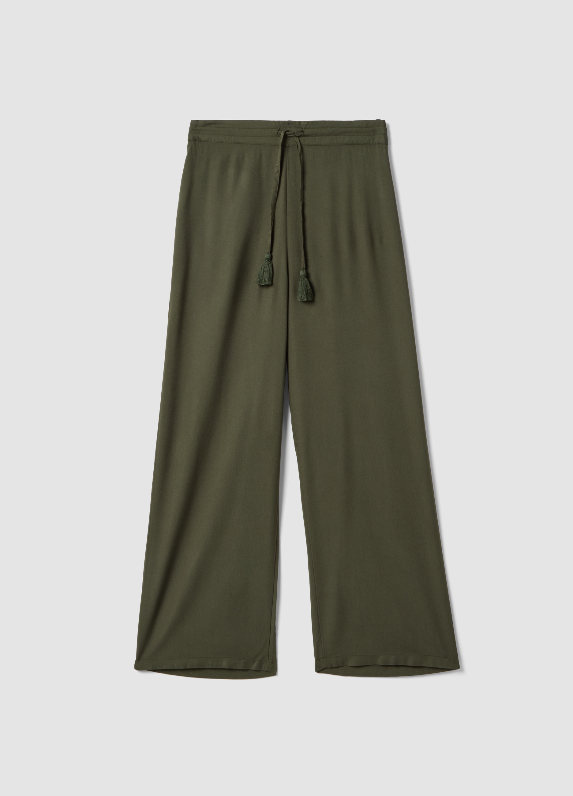 Pantalón Largo Verde De Viscosa Pura, Mujer, Verde oscuro, Talla: 40