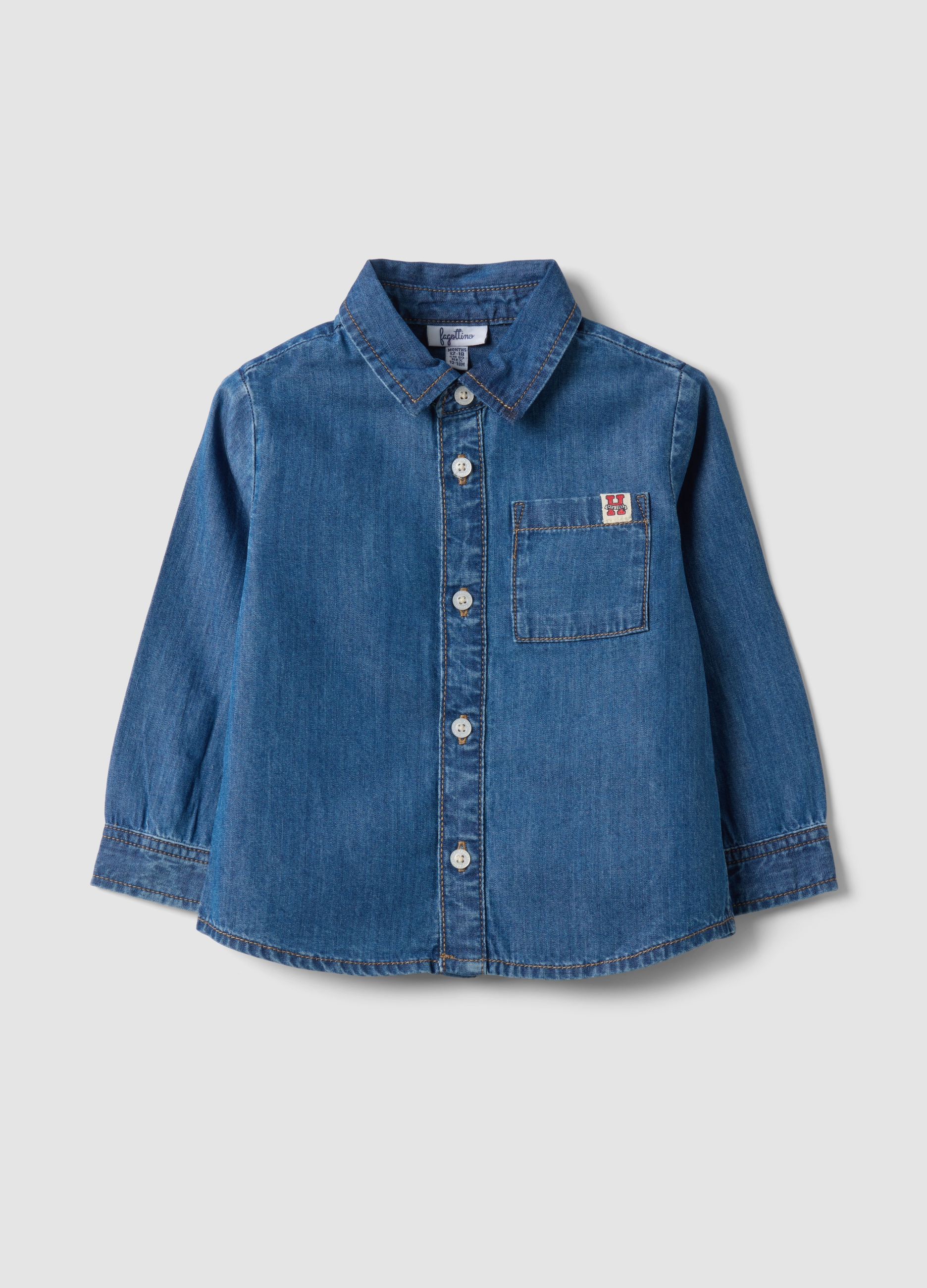 FAGOTTINO, Camicia Denim Blu In Puro Cotone Regular Fit Per Bimbo, Bambino, Blu, Taglia: 12-18