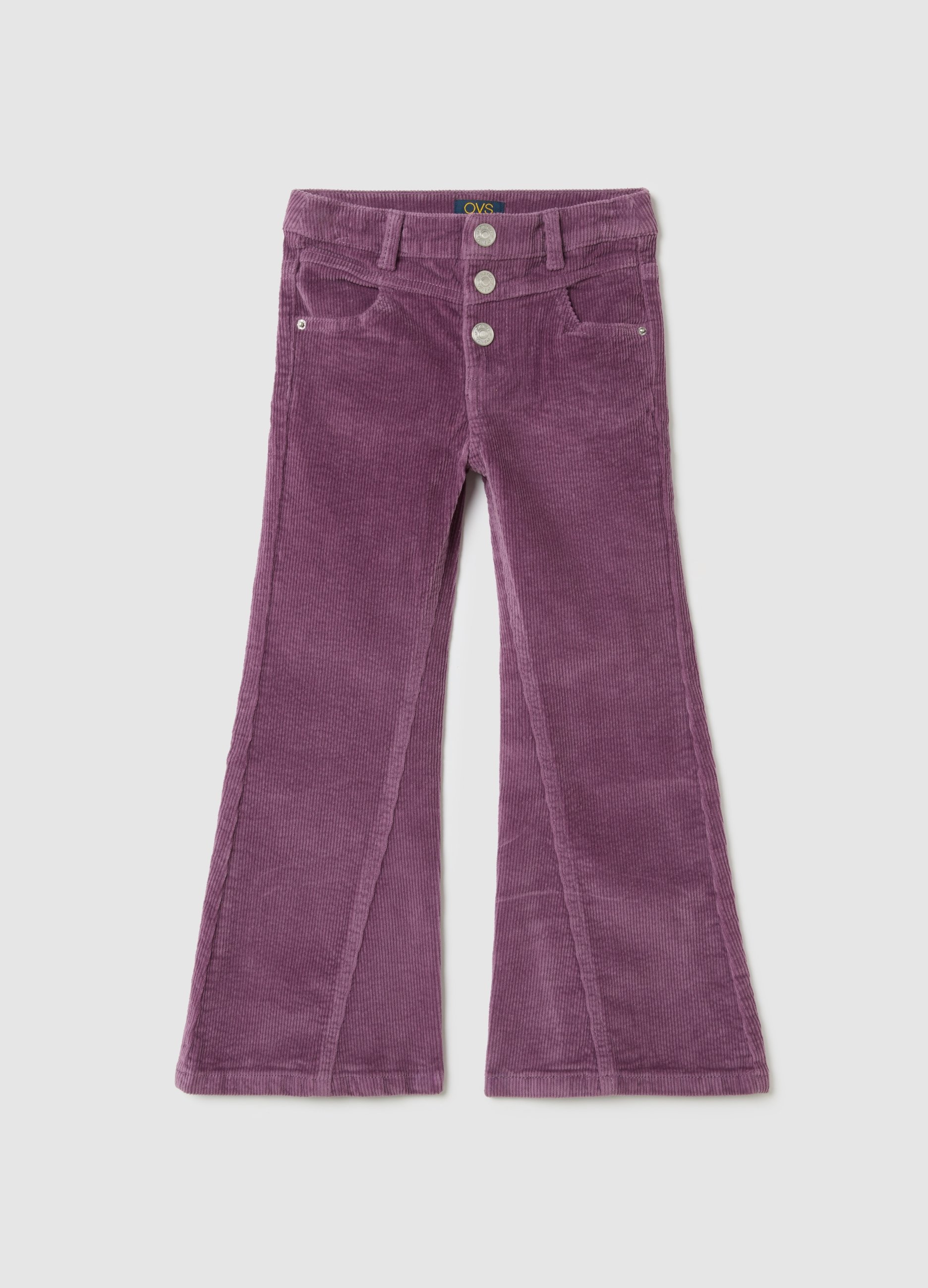 OVS KIDS, Pantaloni Da Bambina In Cotone E Velluto Viola A Gamba Larga, Viola, Taglia: 5-6