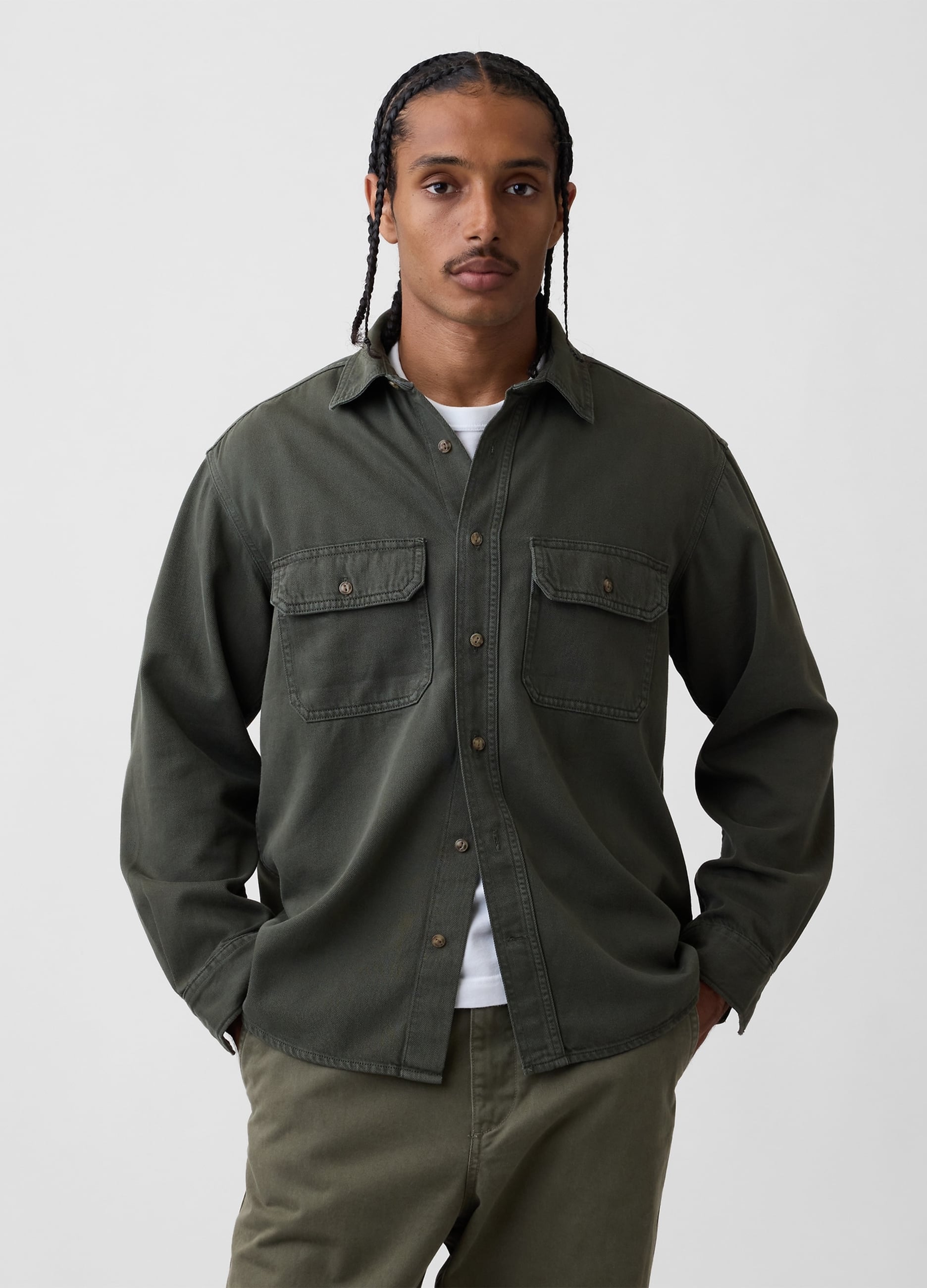 GAP, Camicia Verde In Misto Cotone E Lyocell Con Tasche, Uomo, Verde, Taglia: XS