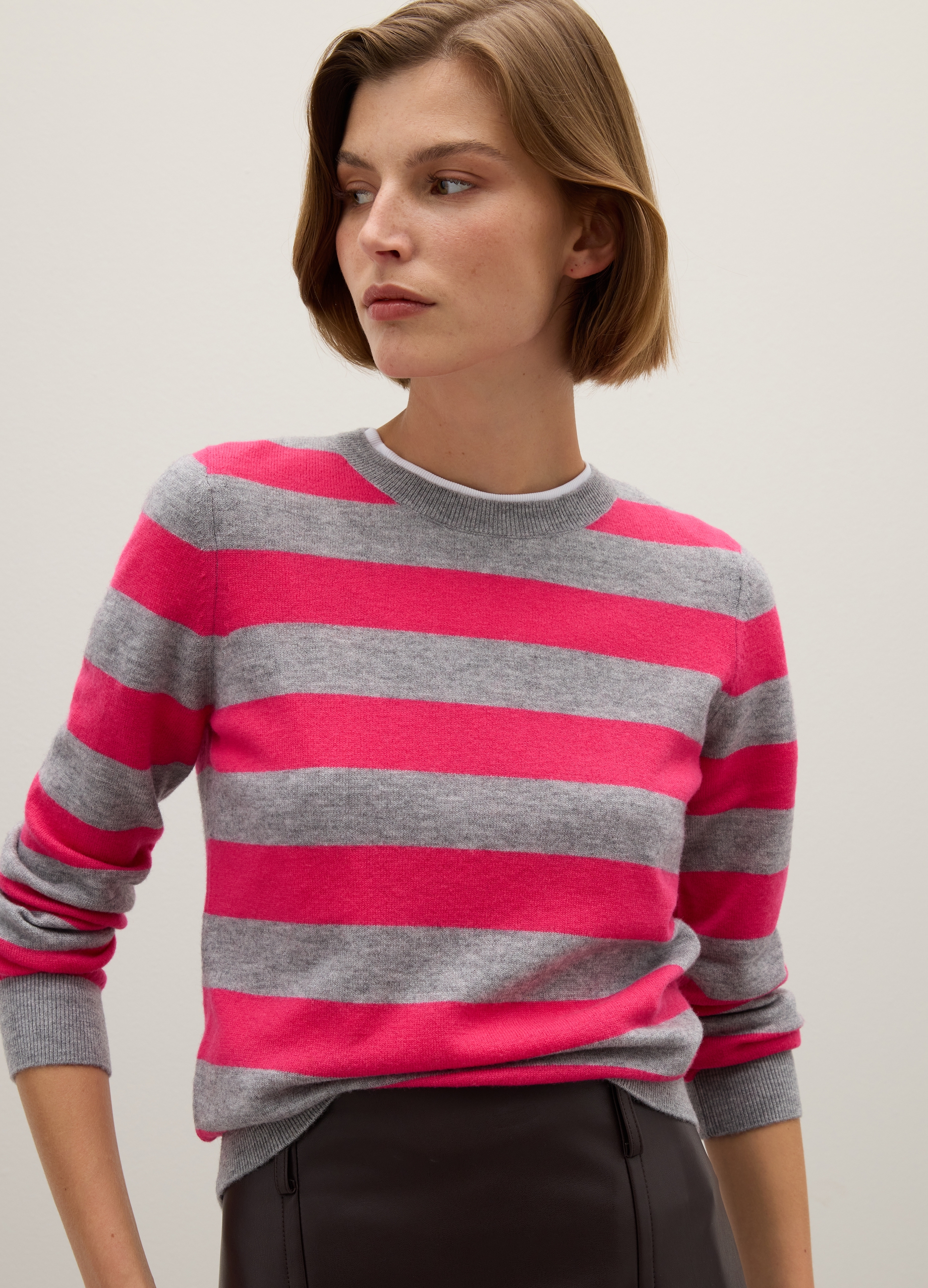 OVS, Jersey De Lana Pura Con Rayas Grises Y Rosadas, Mujer, Gris/rosa, Talla: 42