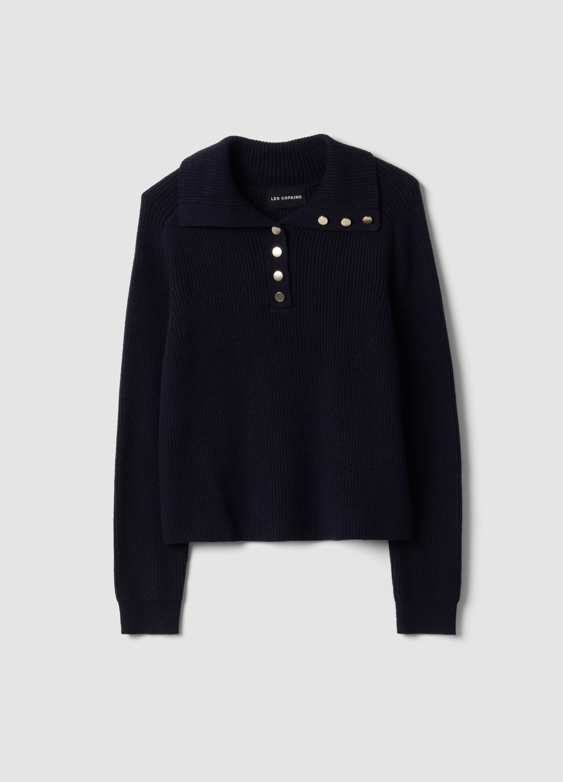 LES COPAINS, Maglia Blu A Coste In Misto Viscosa Con Colletto, Donna, Blu, Taglia: S