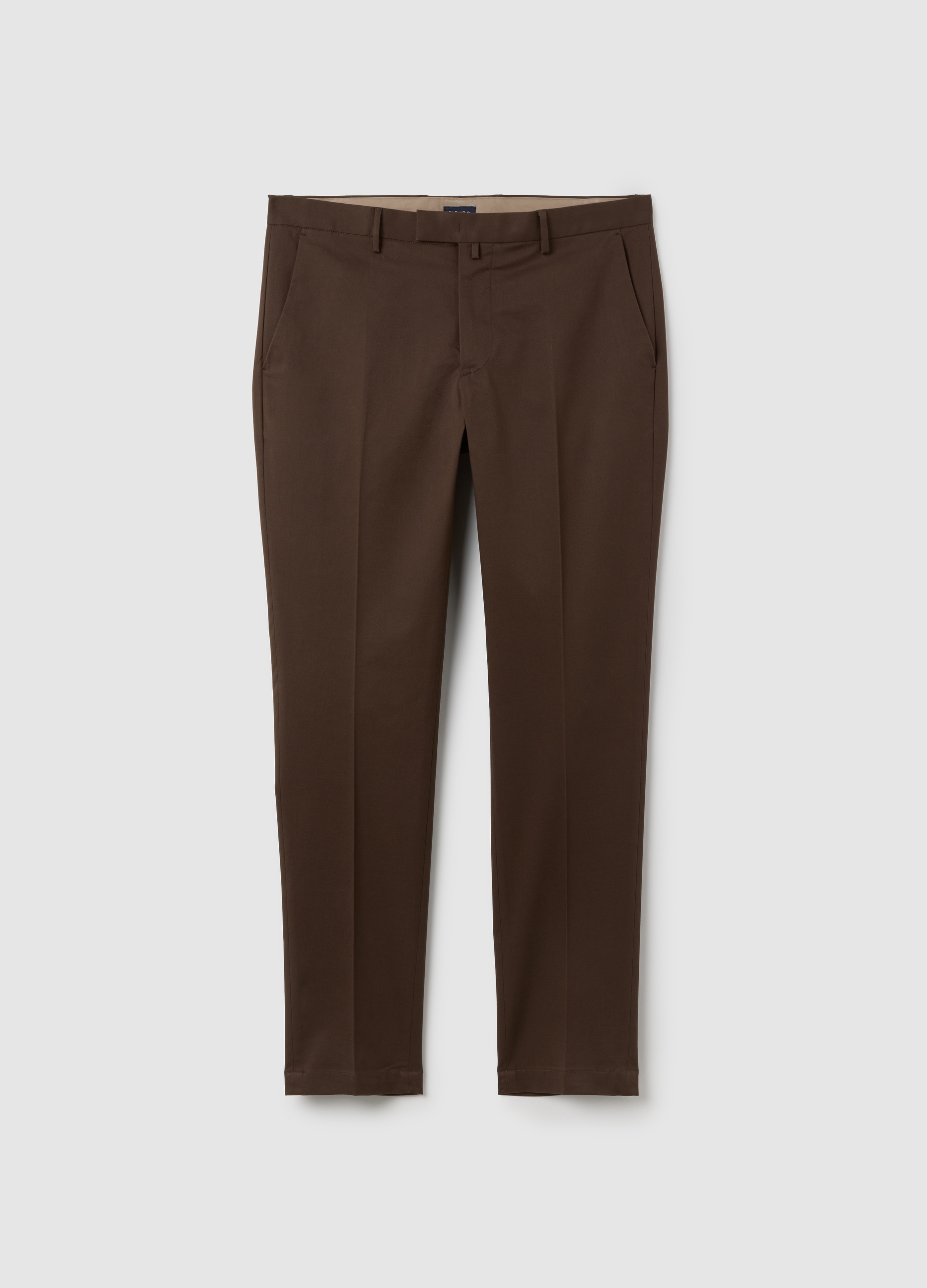 Pantaloni In Cotone Elasticizzato Marroni Regular Fit, Hombre, Marrón oscuro, Talla: 52