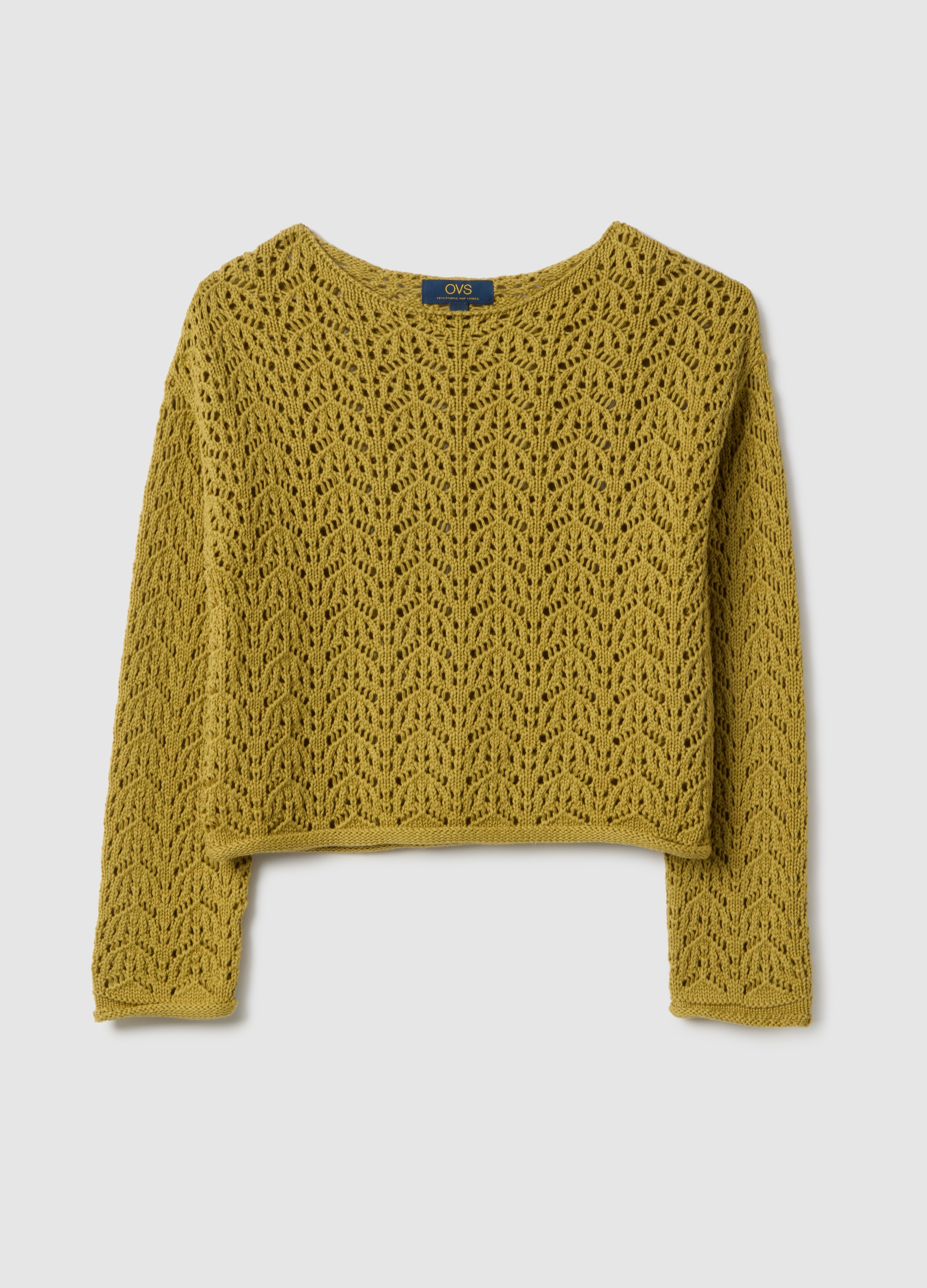 Jersey Amarillo De Algodón Puro Corte Regular Con Diseño Calado, Mujer, Amarillo ocre, Talla: 40