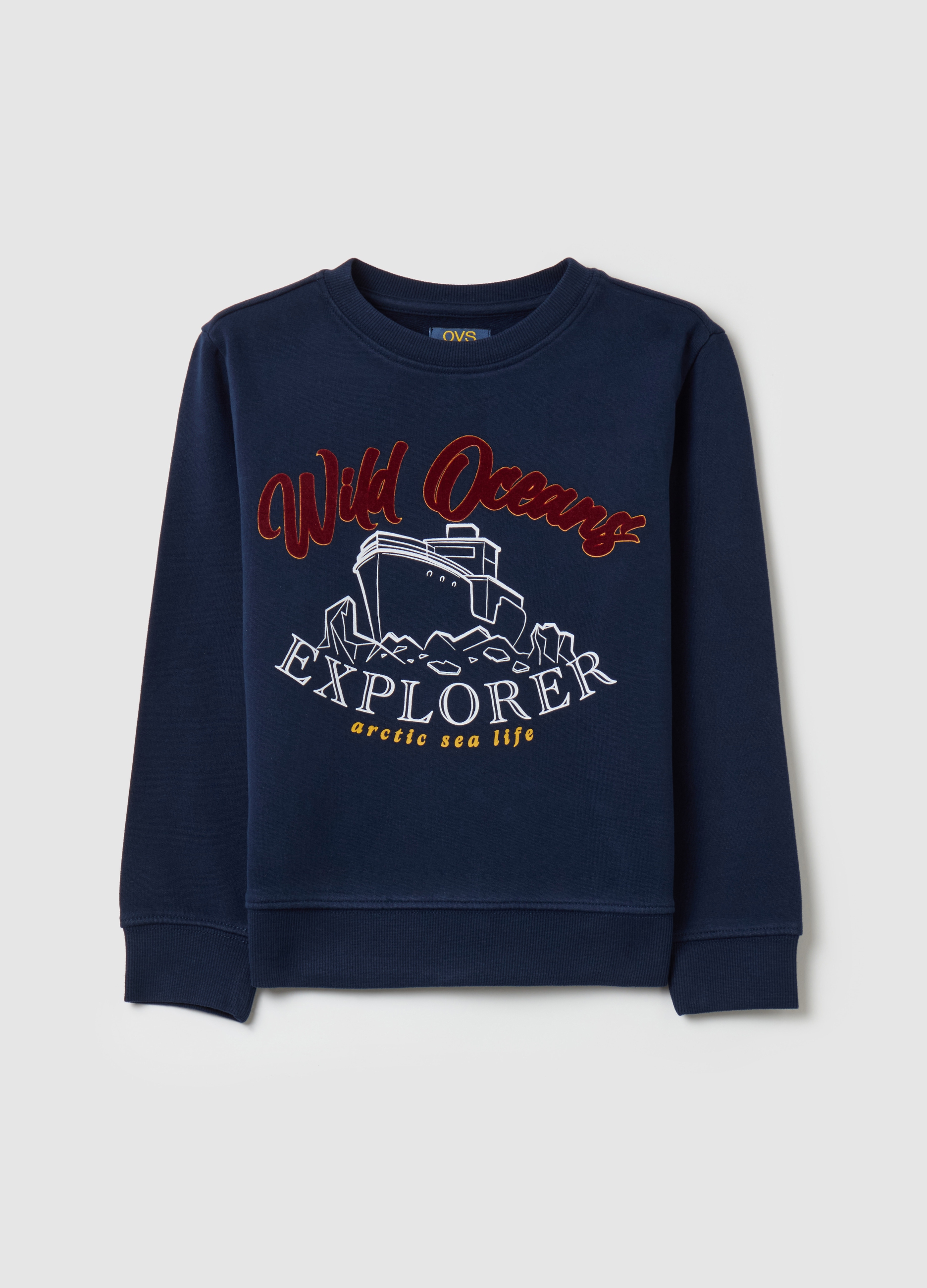 OVS KIDS, Sudadera De Tejido Rizado Con Estampado, Niño, Azul oscuro, Talla: 5-6