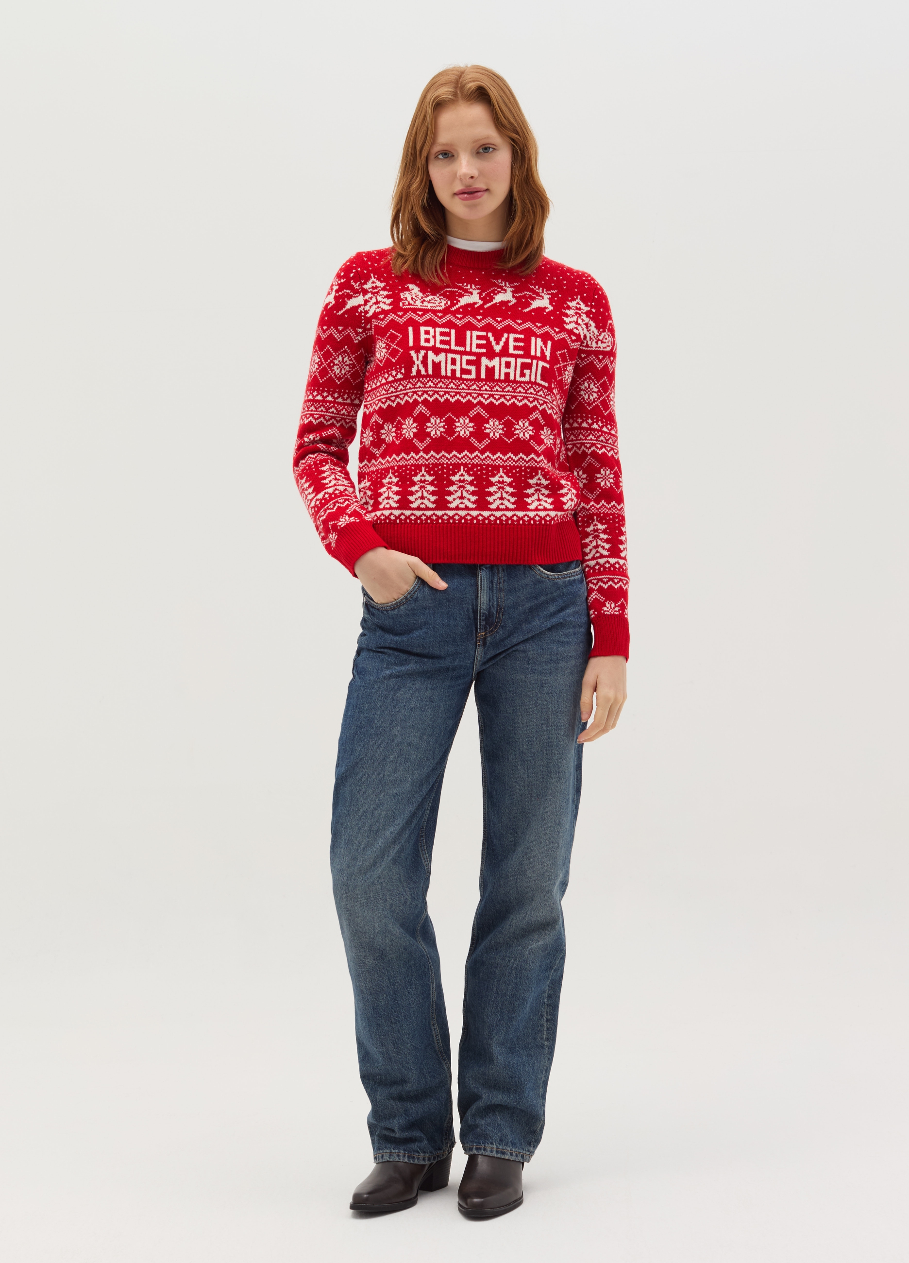 OVS, Christmas Jumper Con Disegno Natalizio, Donna, Rosso, Taglia: S