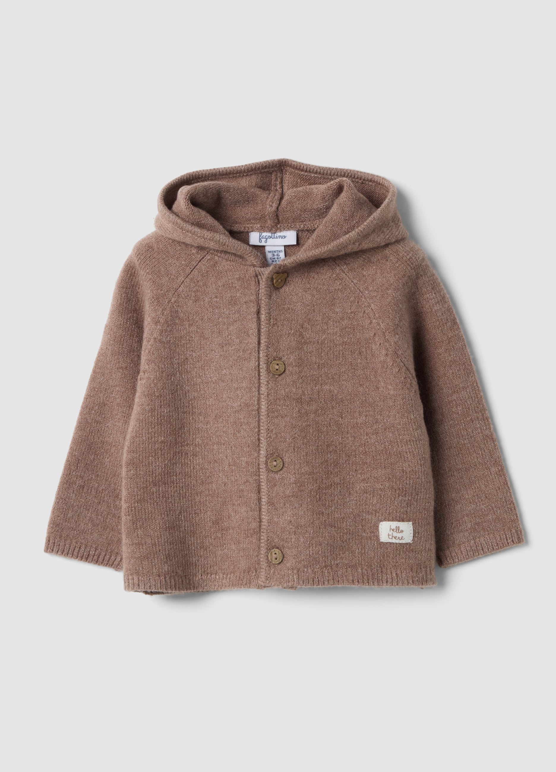 FAGOTTINO, Cardigan Marrone In Maglia Con Girocollo E Cappuccio, Unisex, Marrone, Taglia: 6-9