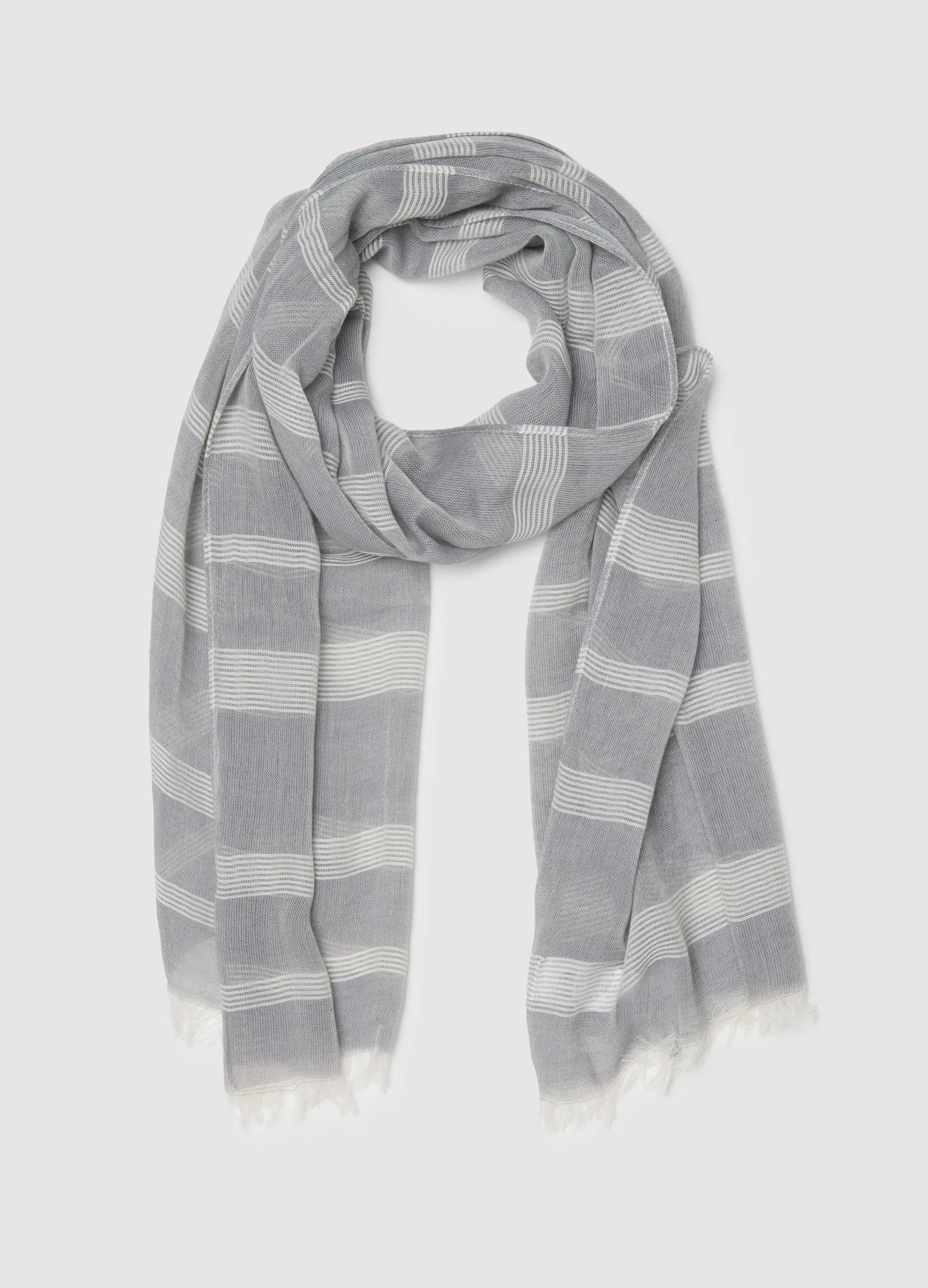 Bufanda De Mezcla De Algodón Rayada Multicolor Con Flecos, Hombre, Blanco/gris, Talla: FASUL