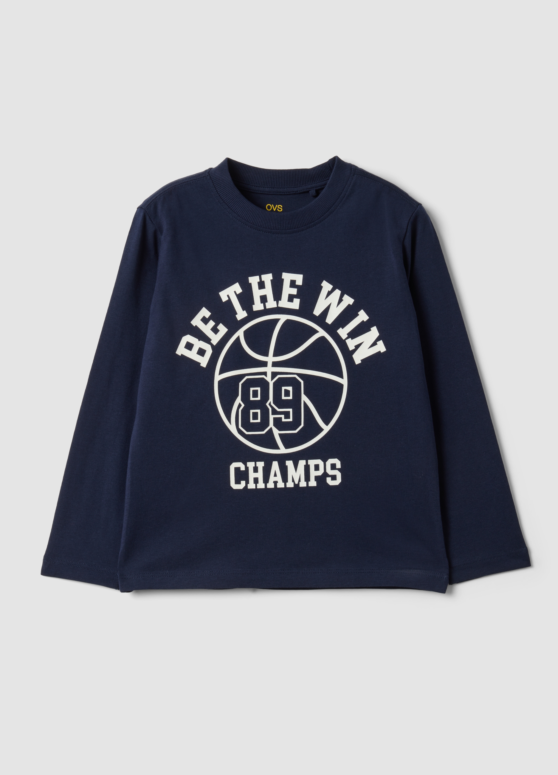 OVS KIDS, T-shirt Blu In Puro Cotone Organico Con Stampa College Per Bambino, Blu, Taglia: 6-7