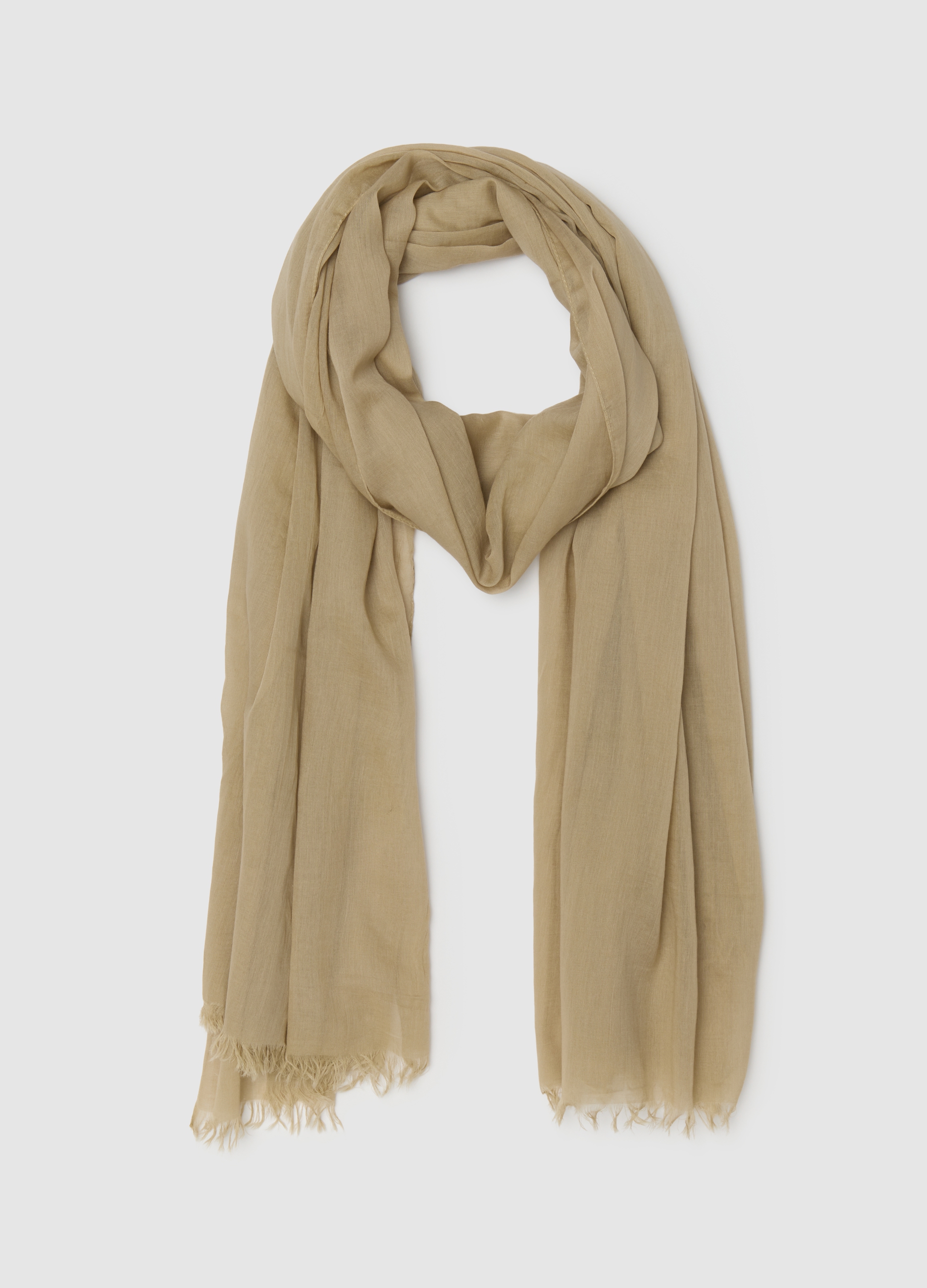 PIOMBO, Sciarpa Da Uomo In Puro Cotone Beige Con Frange, Beige, Taglia: ONE SIZE