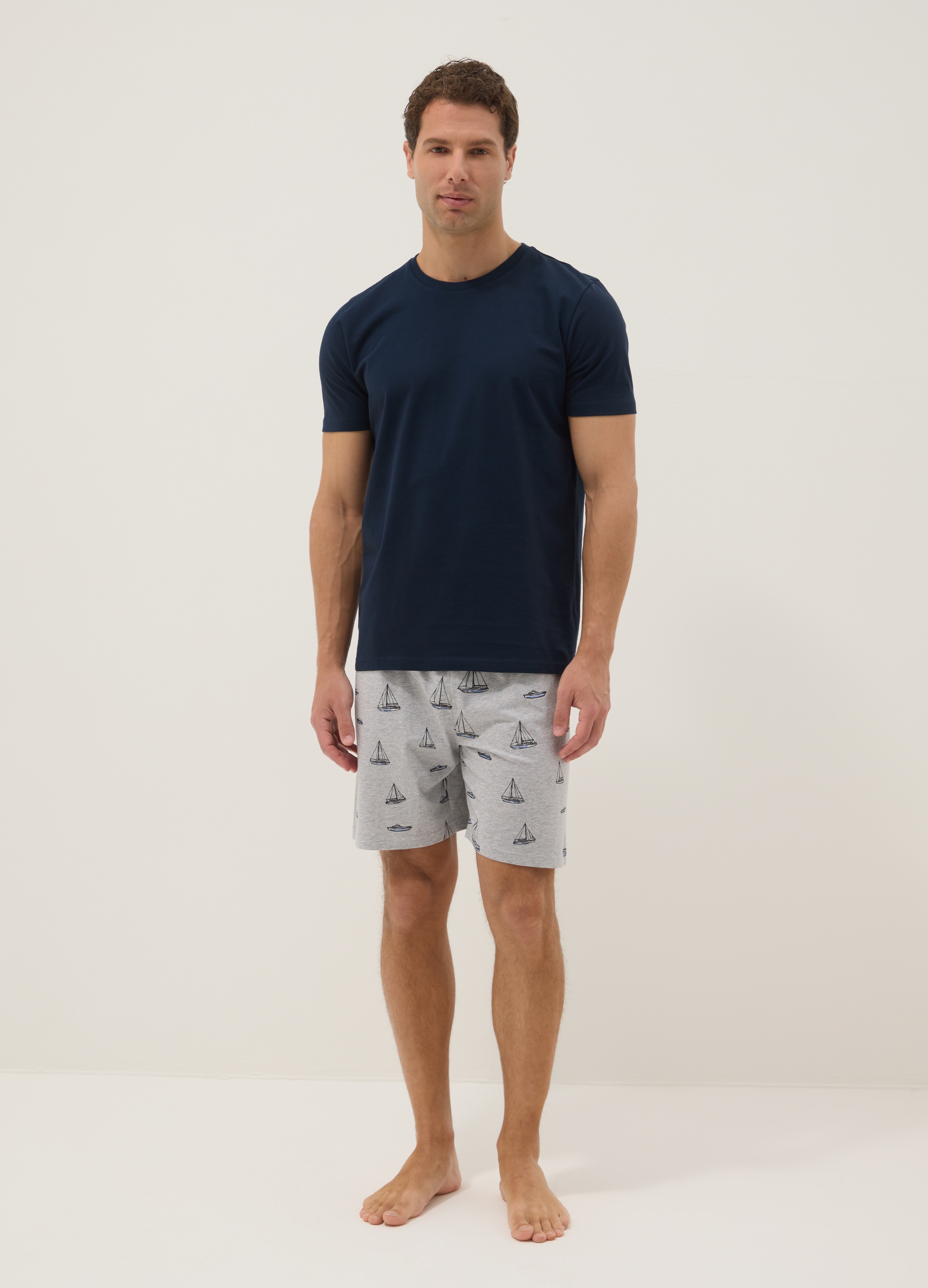 Ovs Hombre Azul/Gris Pijama Multicolor De Puro Algodón Orgánico Regular Fit Con Estampados, Talla: Xxl