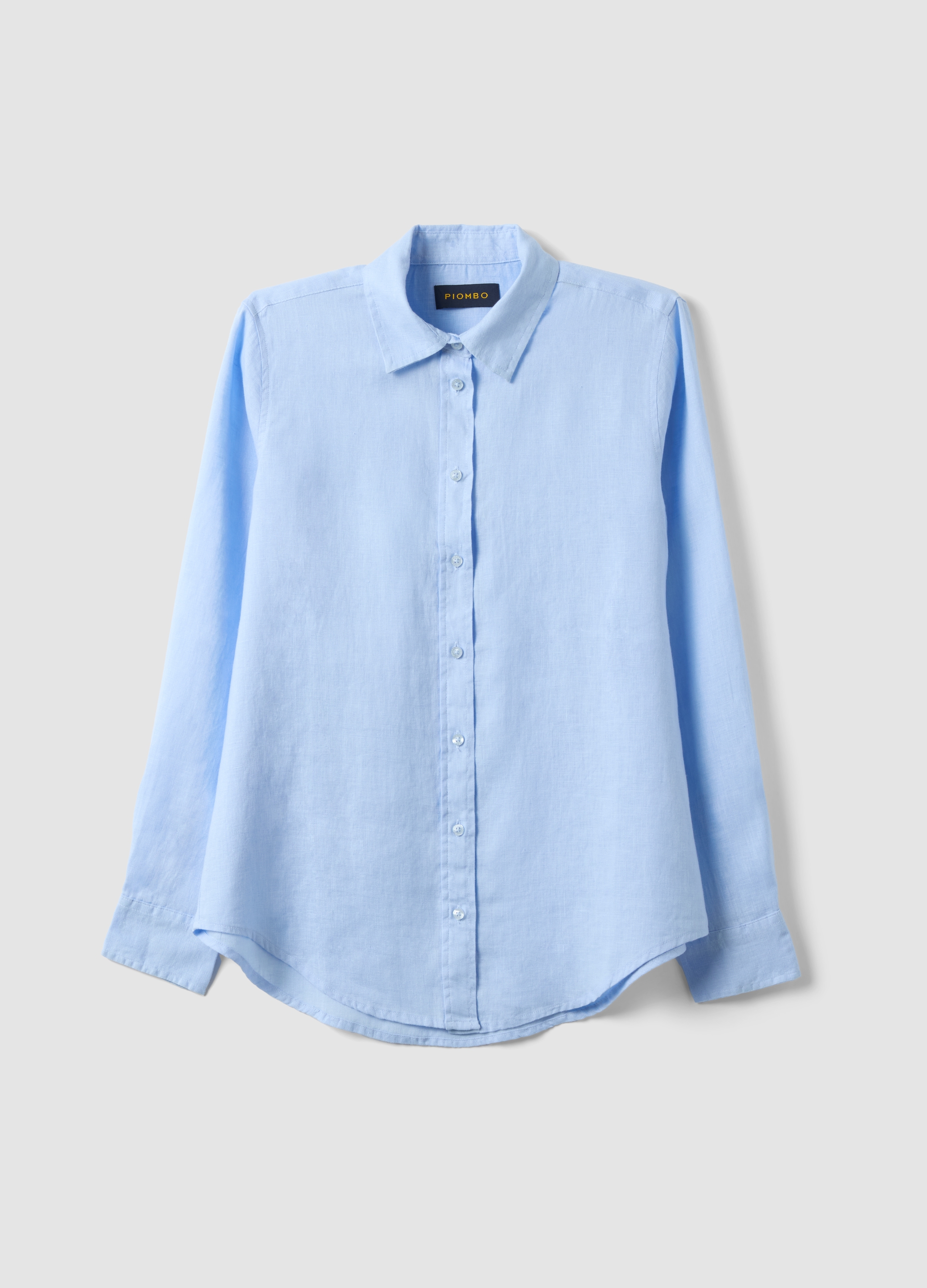 PIOMBO, Camisa Azul Claro De Lino Puro, Corte Regular, Mujer, Azul Claro, Talla: 38