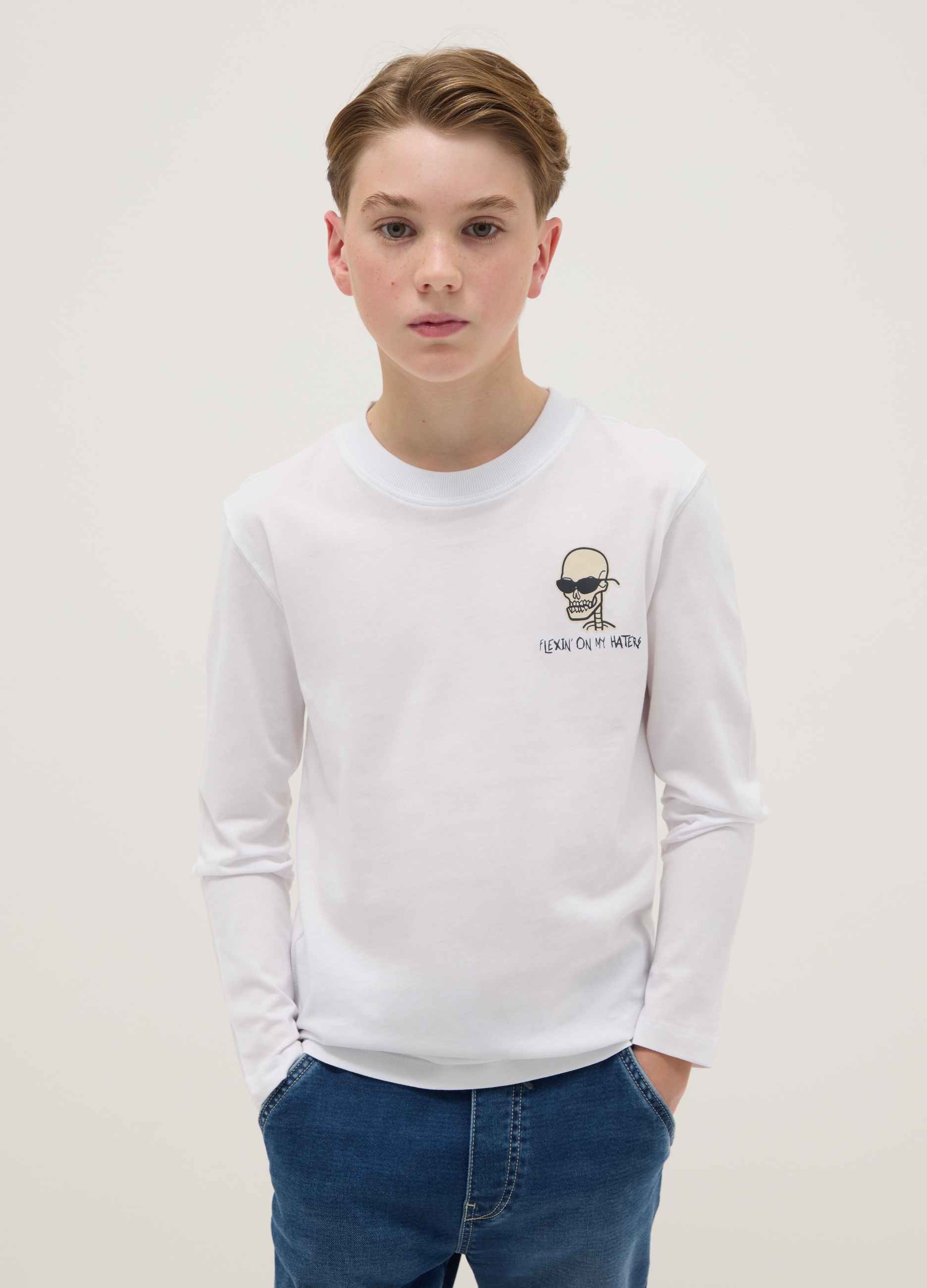 OVS KIDS, Camiseta Blanca De Chico Regular Fit De Algodón Puro Con Estampado, Niño, Blanco óptico, Talla: 10-11