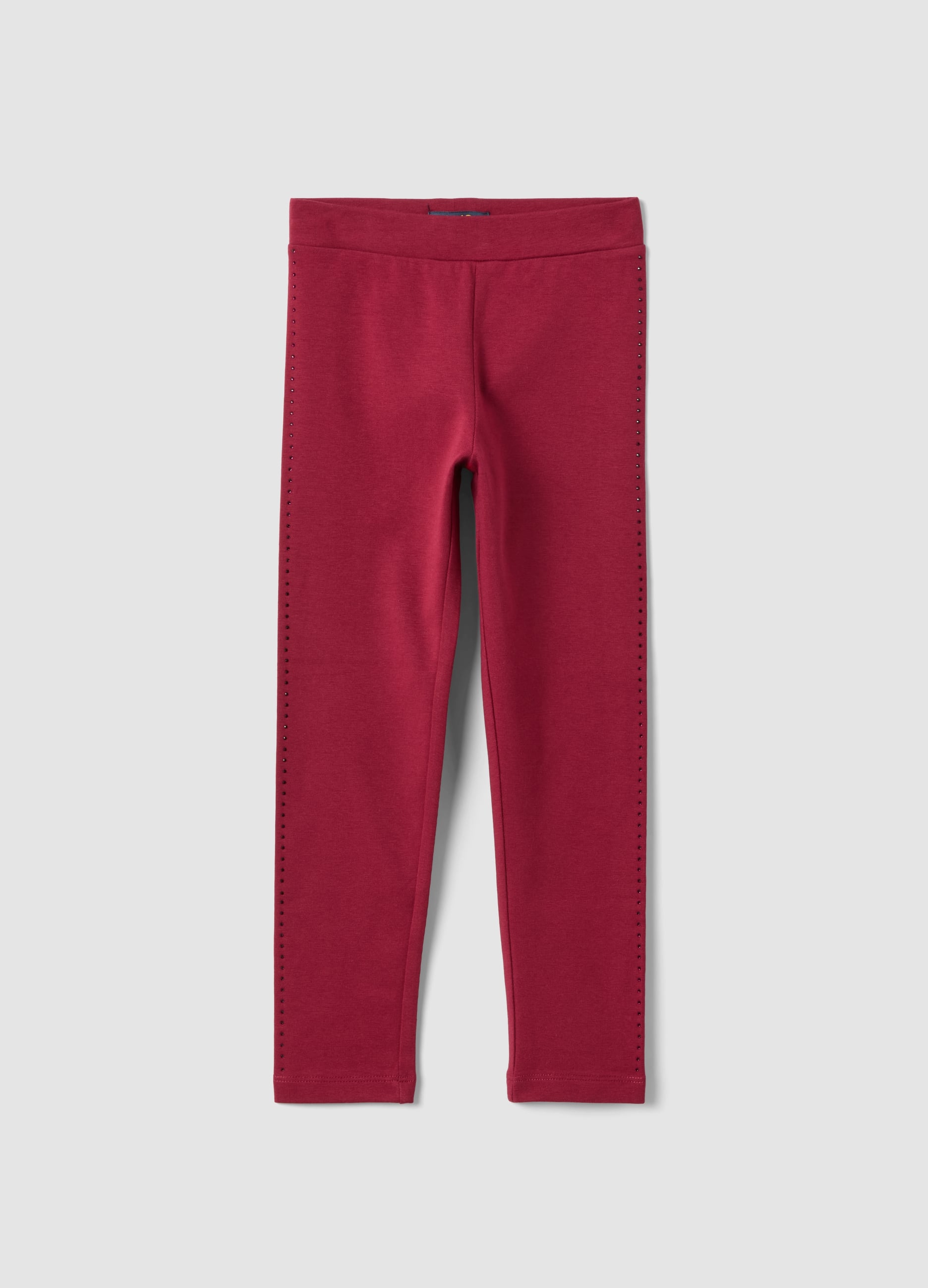 OVS KIDS, Leggings Rossi In Cotone Organico Elasticizzato Con Strass Per Bambina, Rosso, Taglia: 7-8