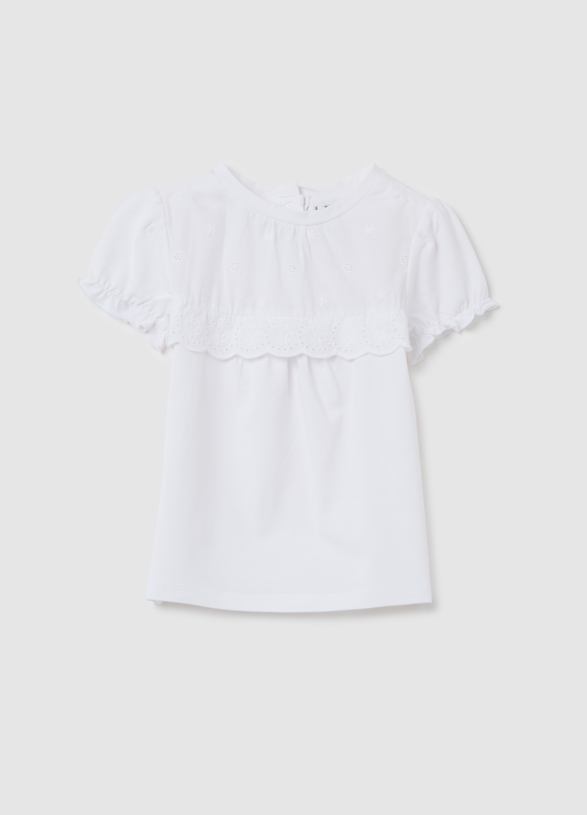 FAGOTTINO, T-shirt Da Neonata Bianca Regular Fit Con Arricciature Sulle Maniche, Bambina, Bianco, Taglia: 24-30