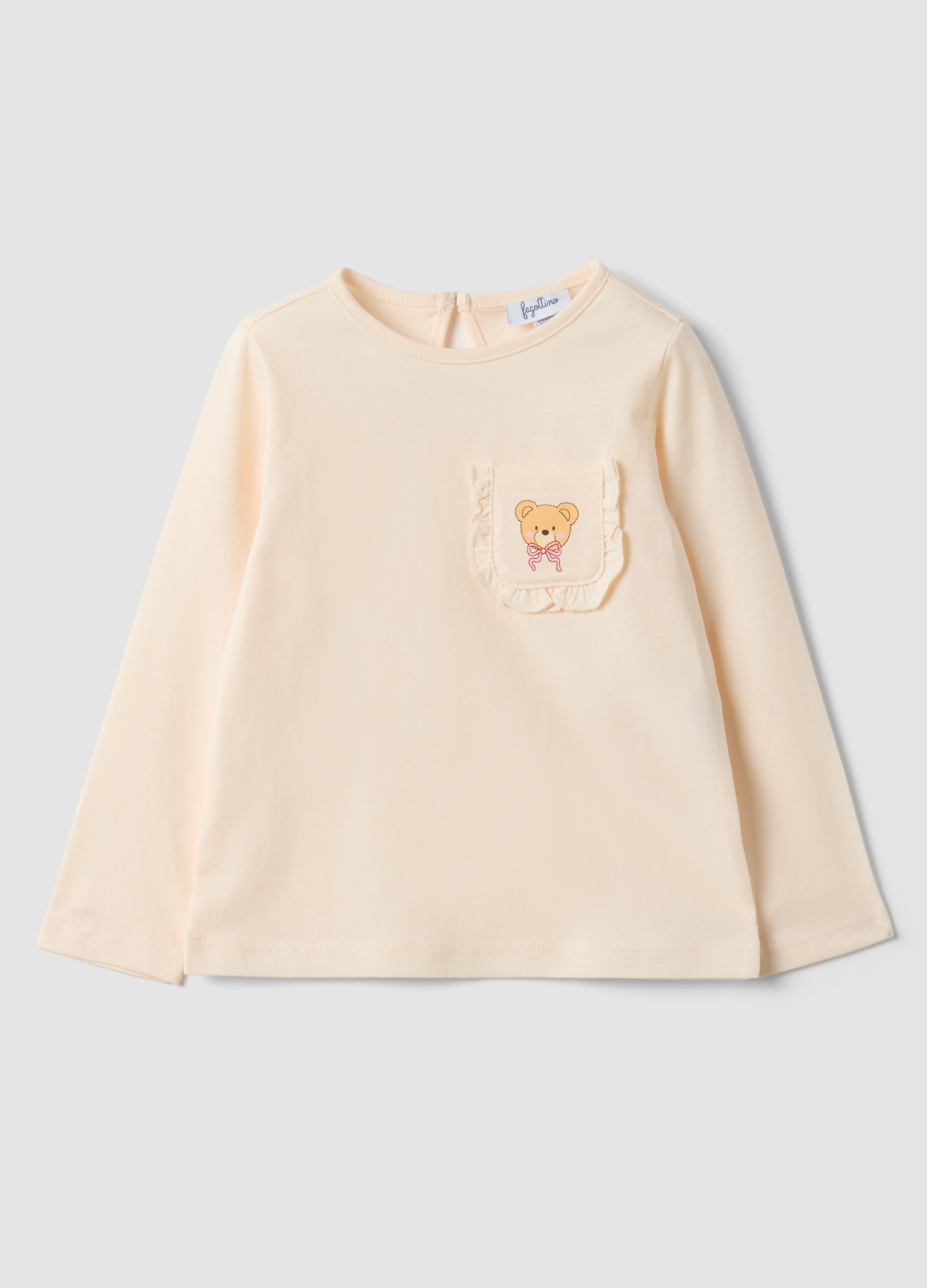 FAGOTTINO, Maglietta Beige In Puro Cotone Organico Con Stampa Orsetto Per Bimba, Bambina, Beige, Taglia: 9-12