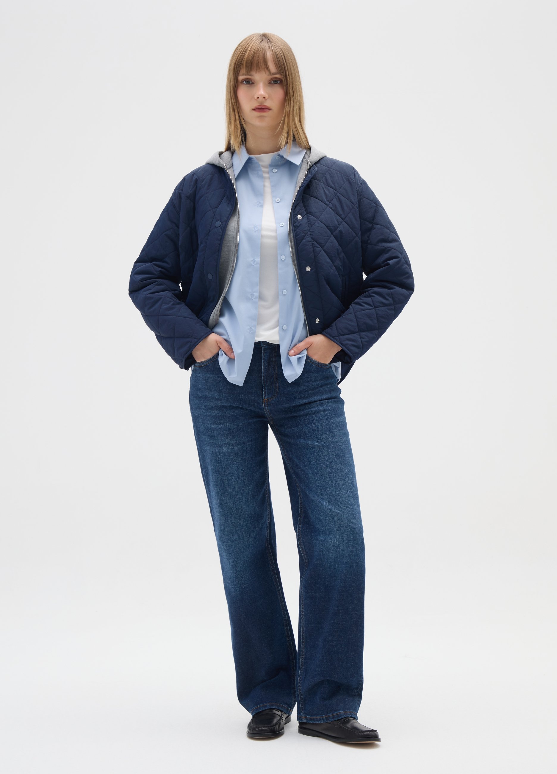 OVS, Blaue Husky-jacke Im Regular Fit, Frau, Marineblau, Größe: XS