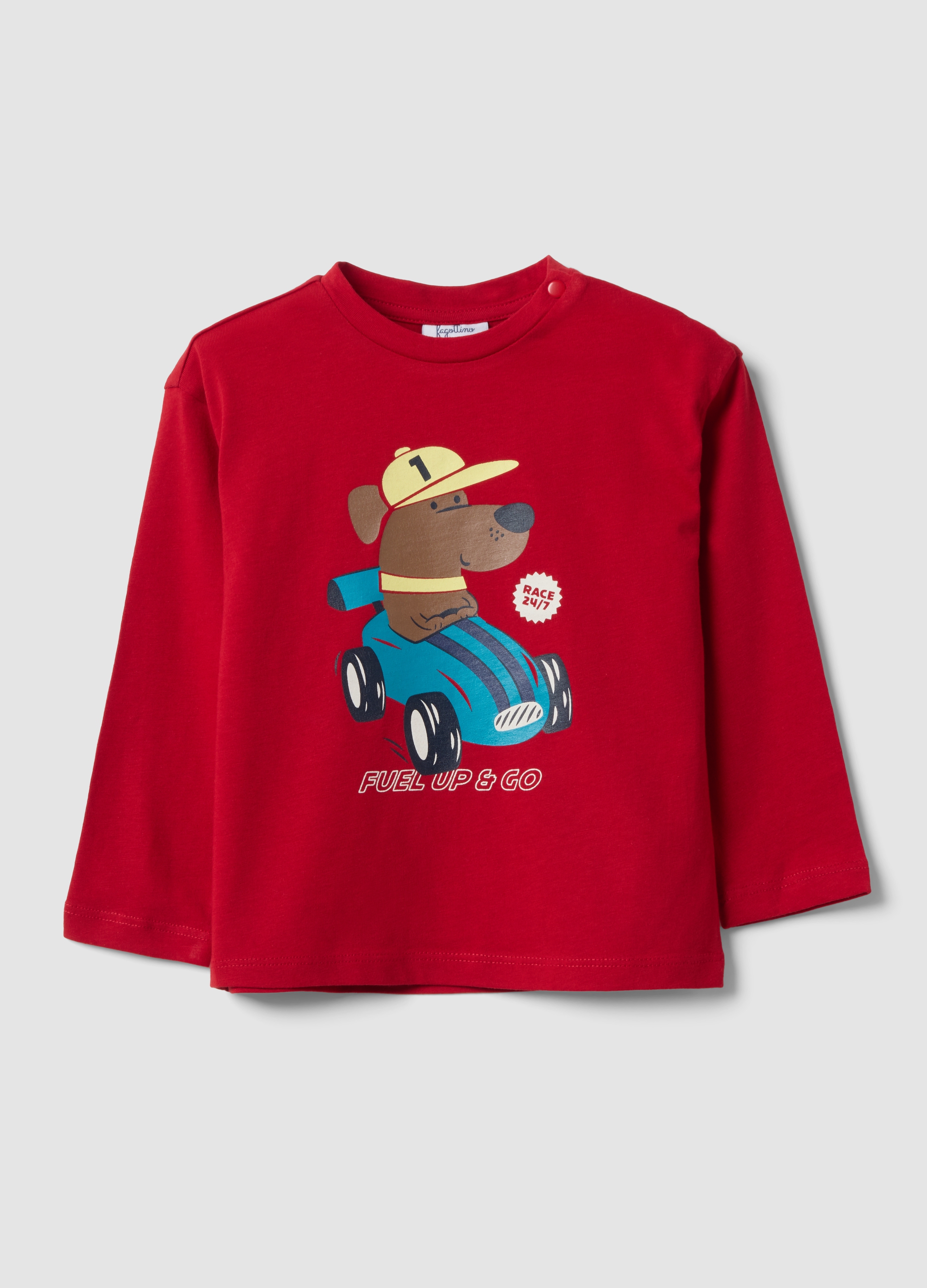 FAGOTTINO, T-shirt Rossa In Puro Cotone Organico Con Cagnolino Per Bimbo, Bambino, Rosso, Taglia: 18-24