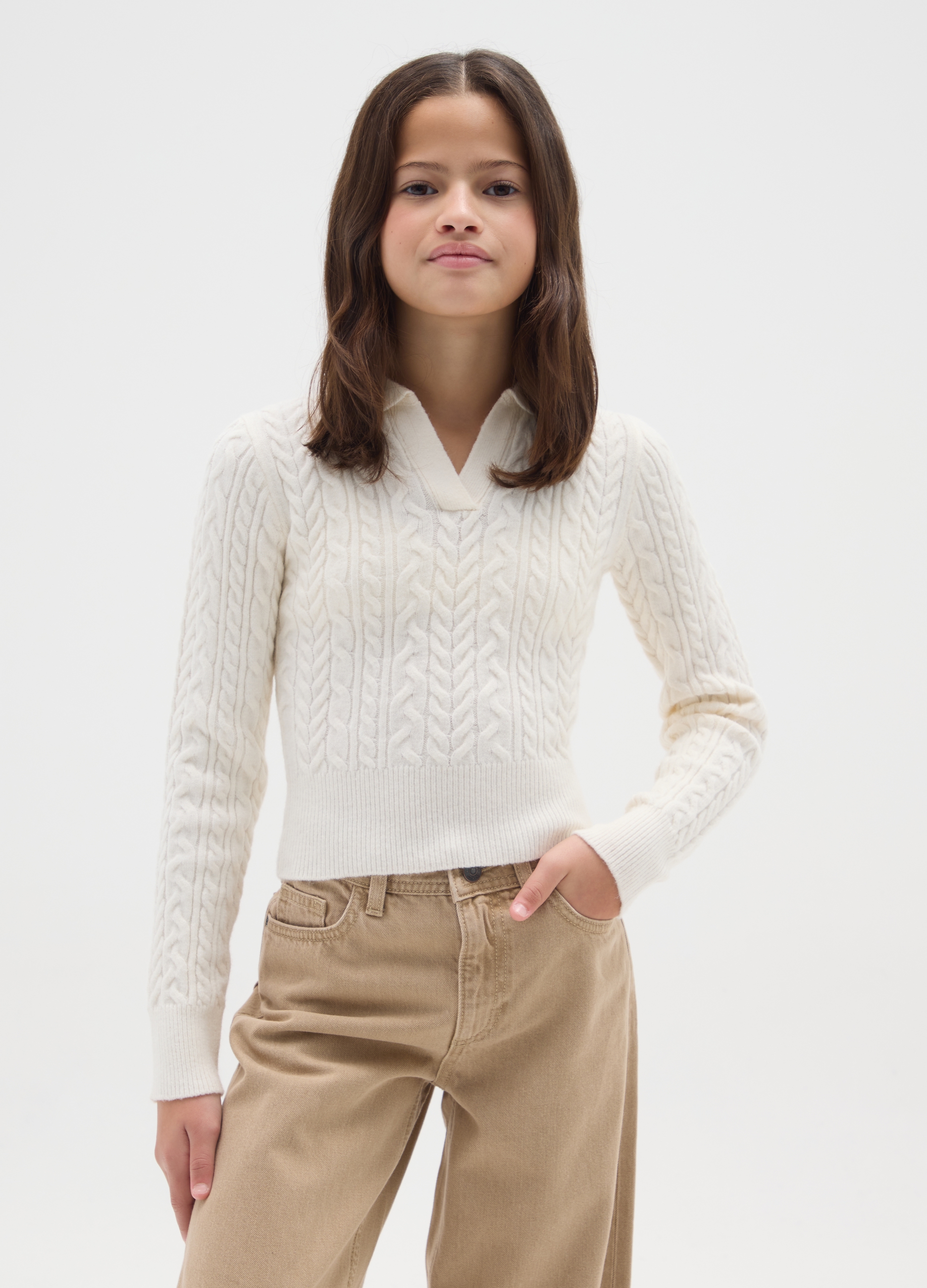 OVS KIDS, Maglione Da Ragazza Beige Vestibilità Fitted Con Colletto Polo, Bambina, Beige, Taglia: 11-12