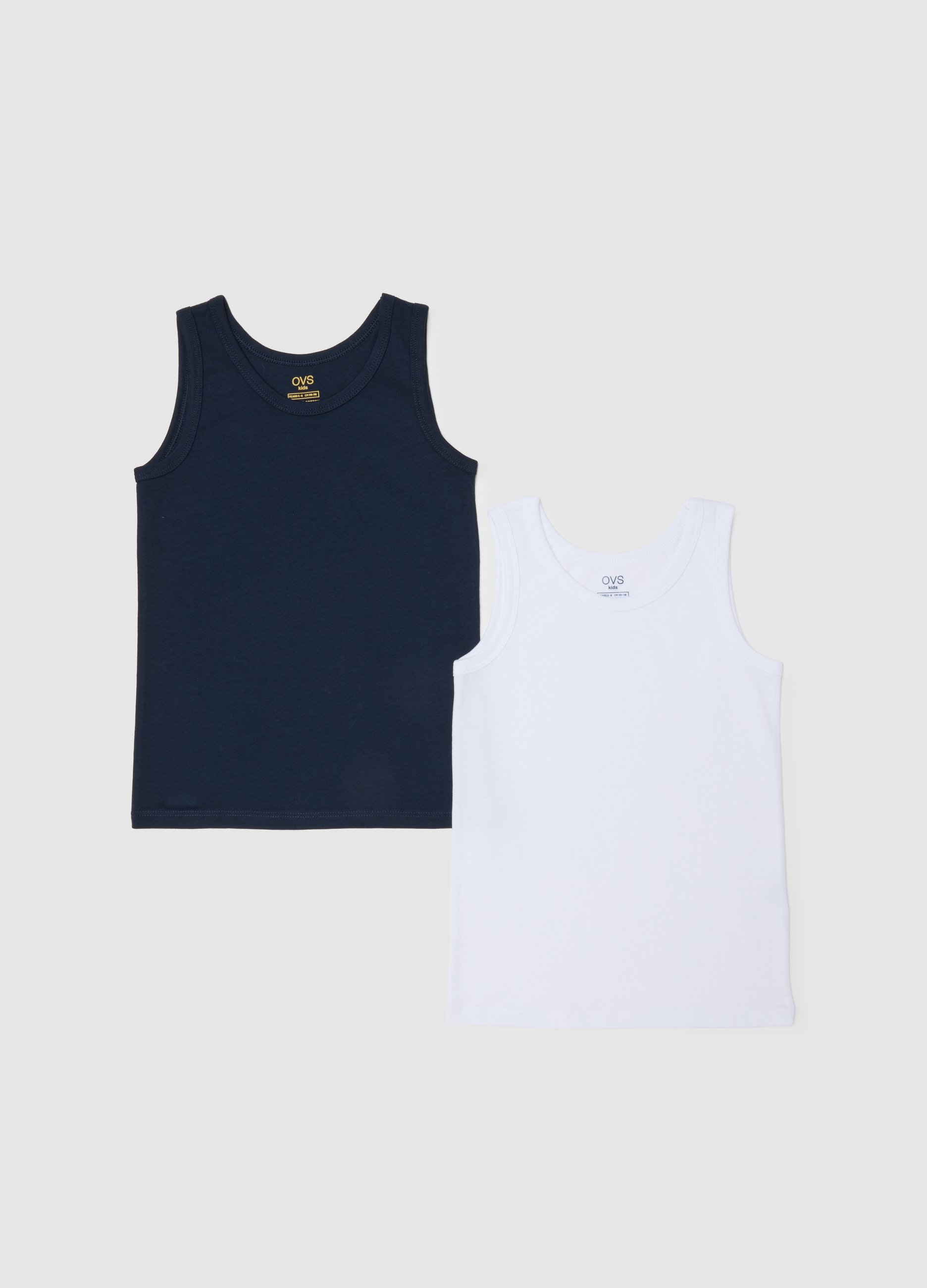 OVS KIDS, Paquete Doble De Camisetas Sin Mangas De Algodón Puro Multicolor Para Niño, Ajuste Regular, Niño, Azul/Blanco, Talla: 9-10