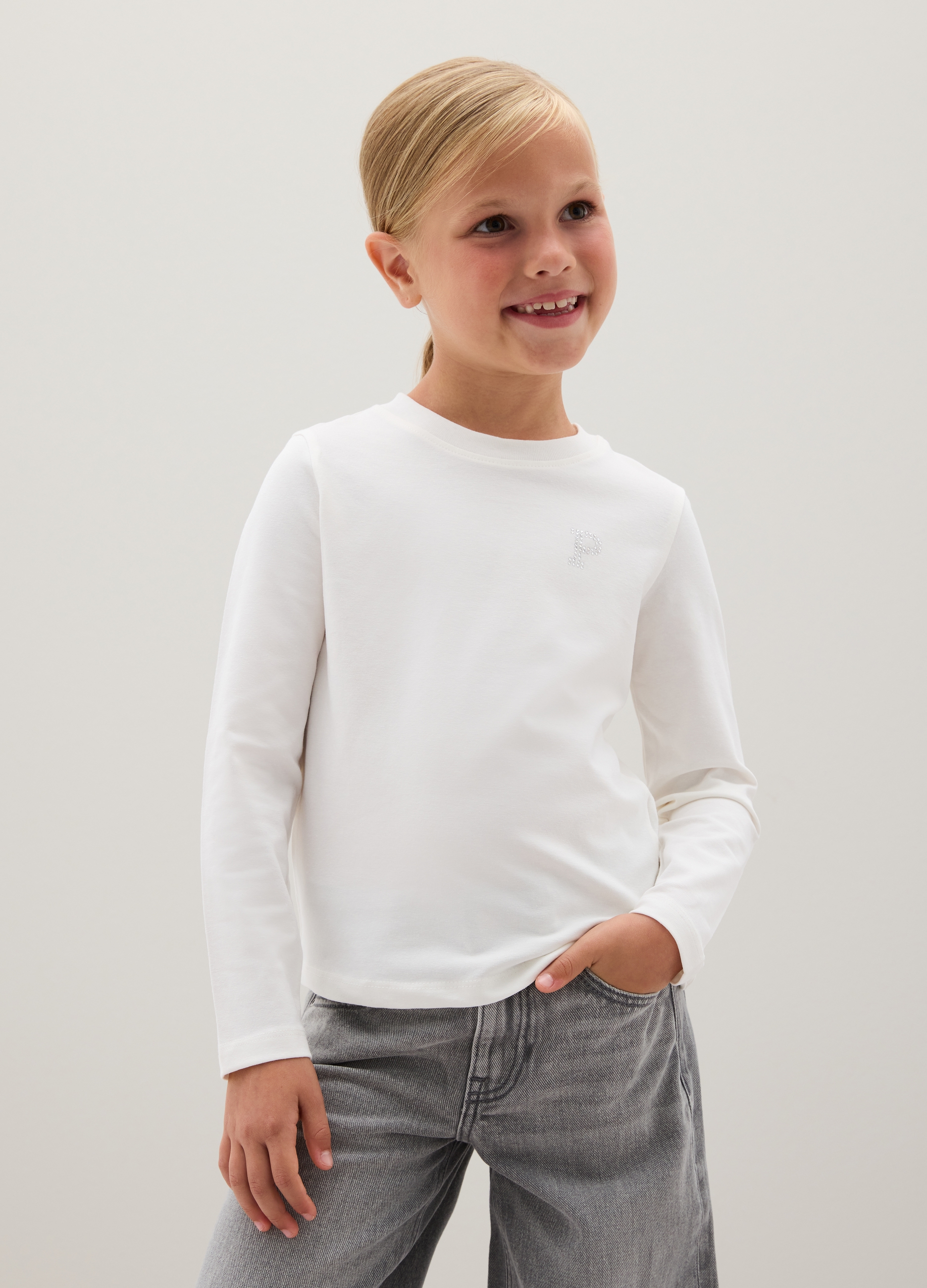 OVS, Maglia Da Bambina In Cotone Elasticizzato Bianca Regular Fit, Bianco, Taglia: 10